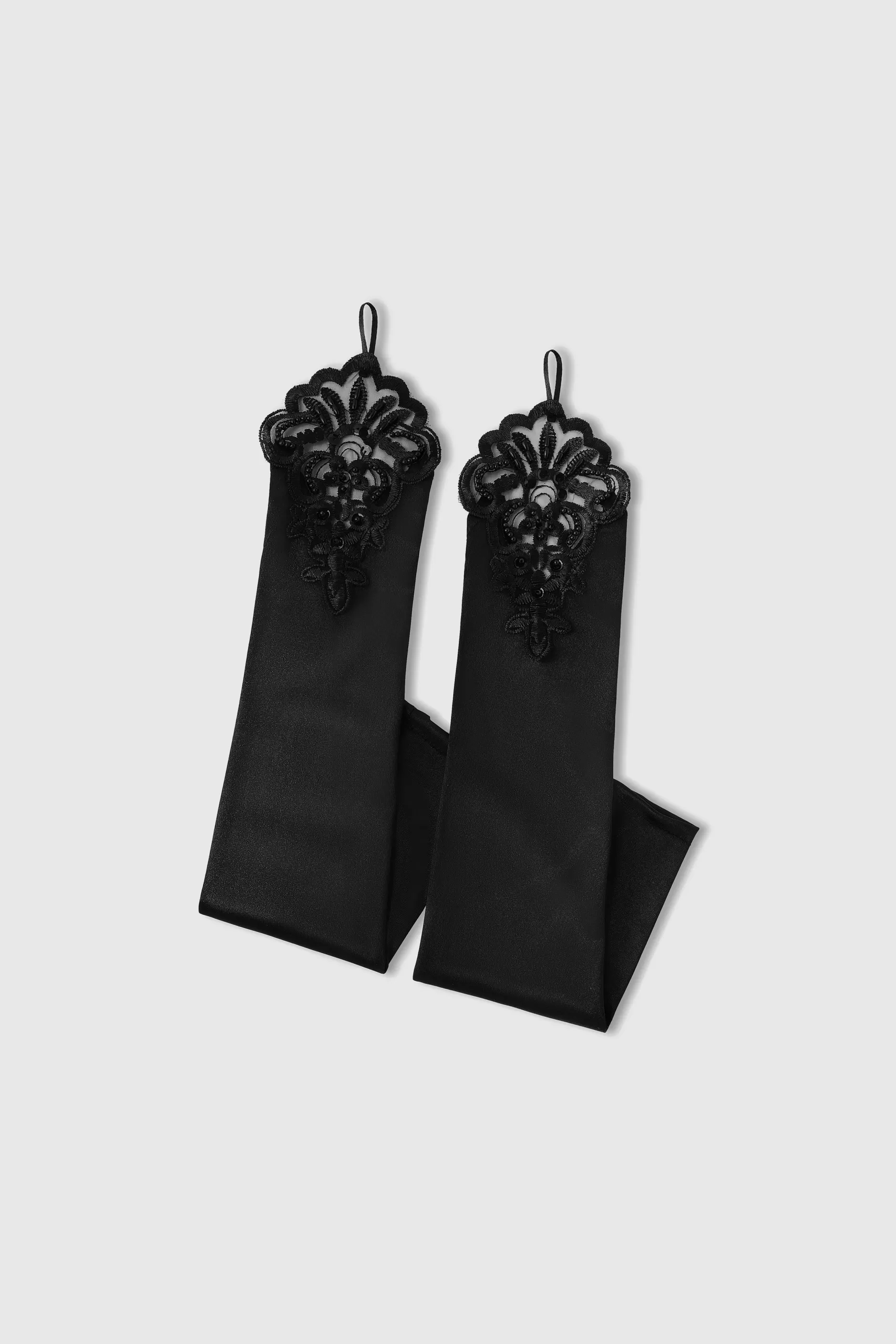 17.7 Finger Loop Satin Stretchy Gloves-BABEYOND Online