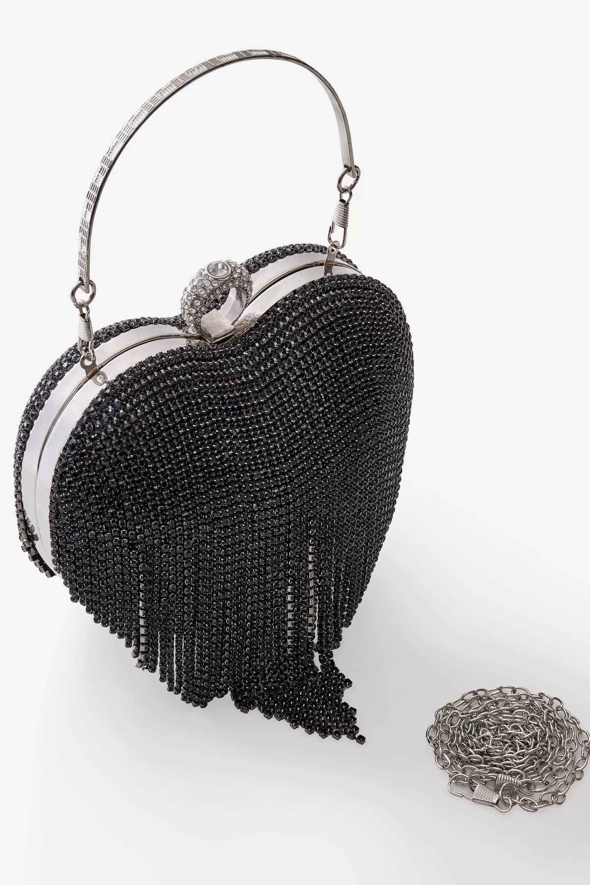 1920S Heart Shape Rhinestone Tassel Clutch-BABEYOND Online