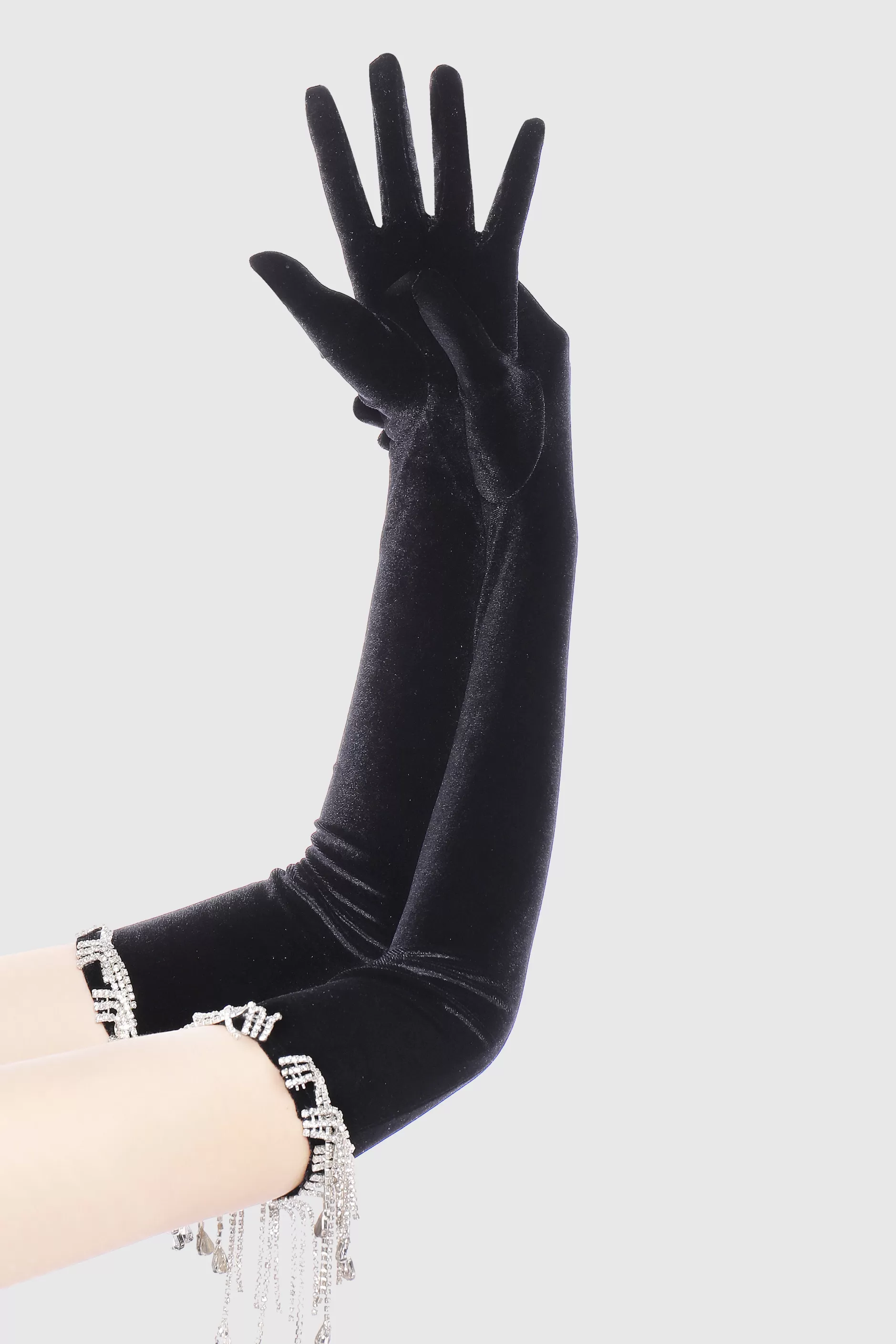 21.6 Crystal Chain Velvet Stretchy Gloves-BABEYOND Outlet