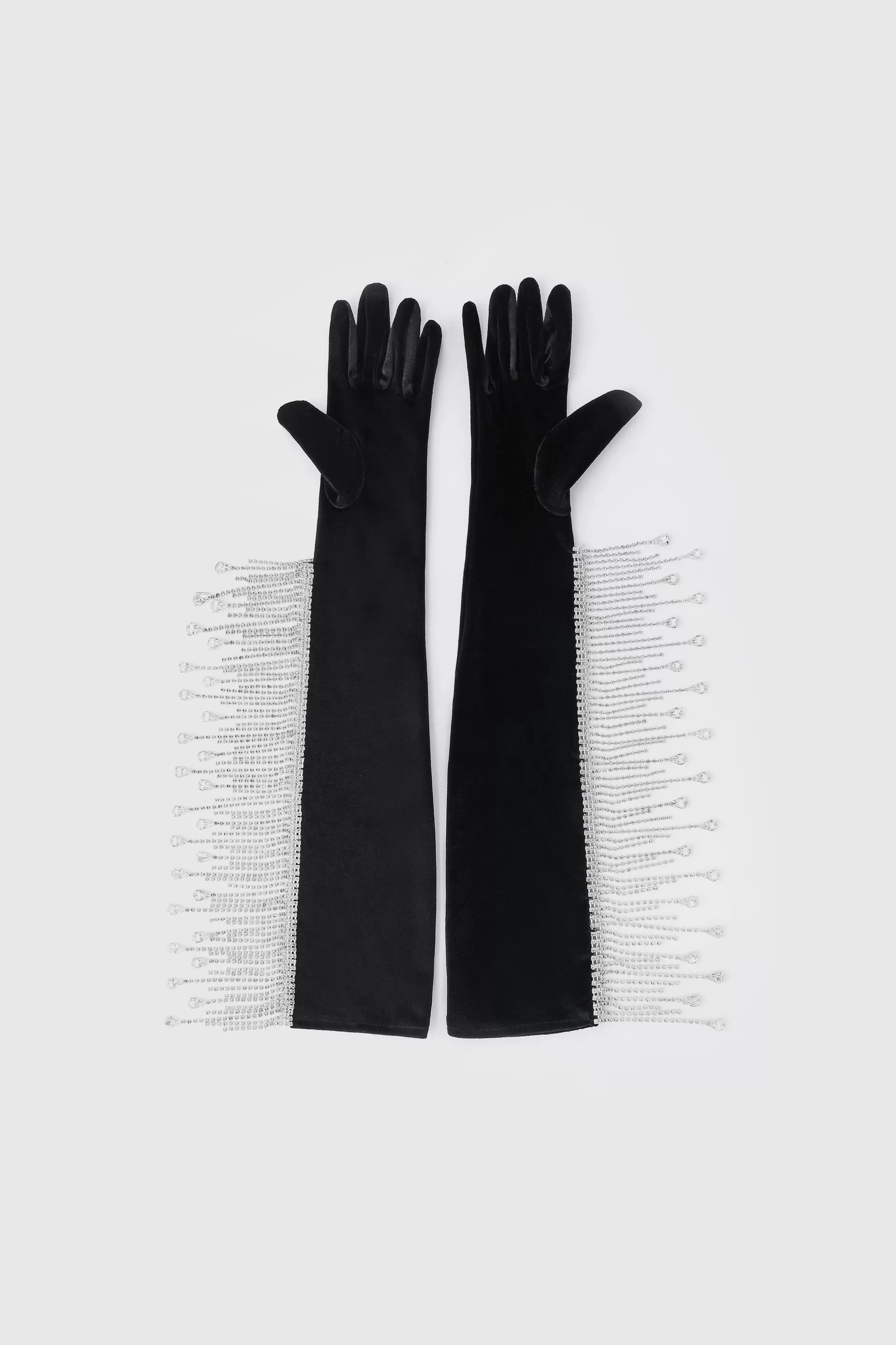 21.6 Velvet Stretchy Crystal Chain Gloves-BABEYOND Sale