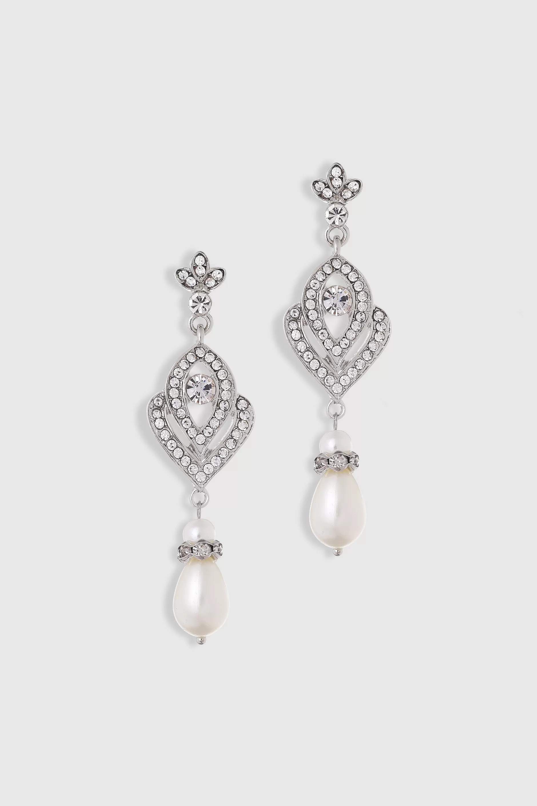 Art Deco Crystal Pearl Drop Earrings-BABEYOND Online