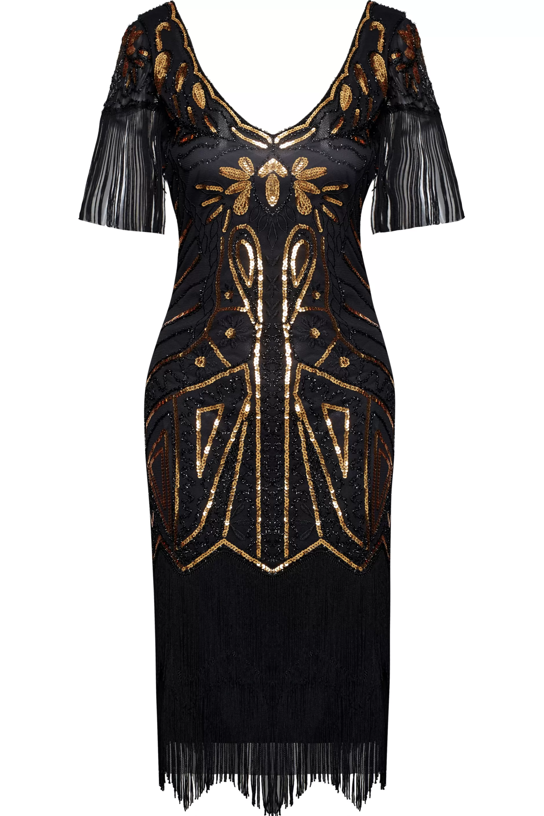 Art Deco Paisley Sequin Fringe Dress-BABEYOND Discount