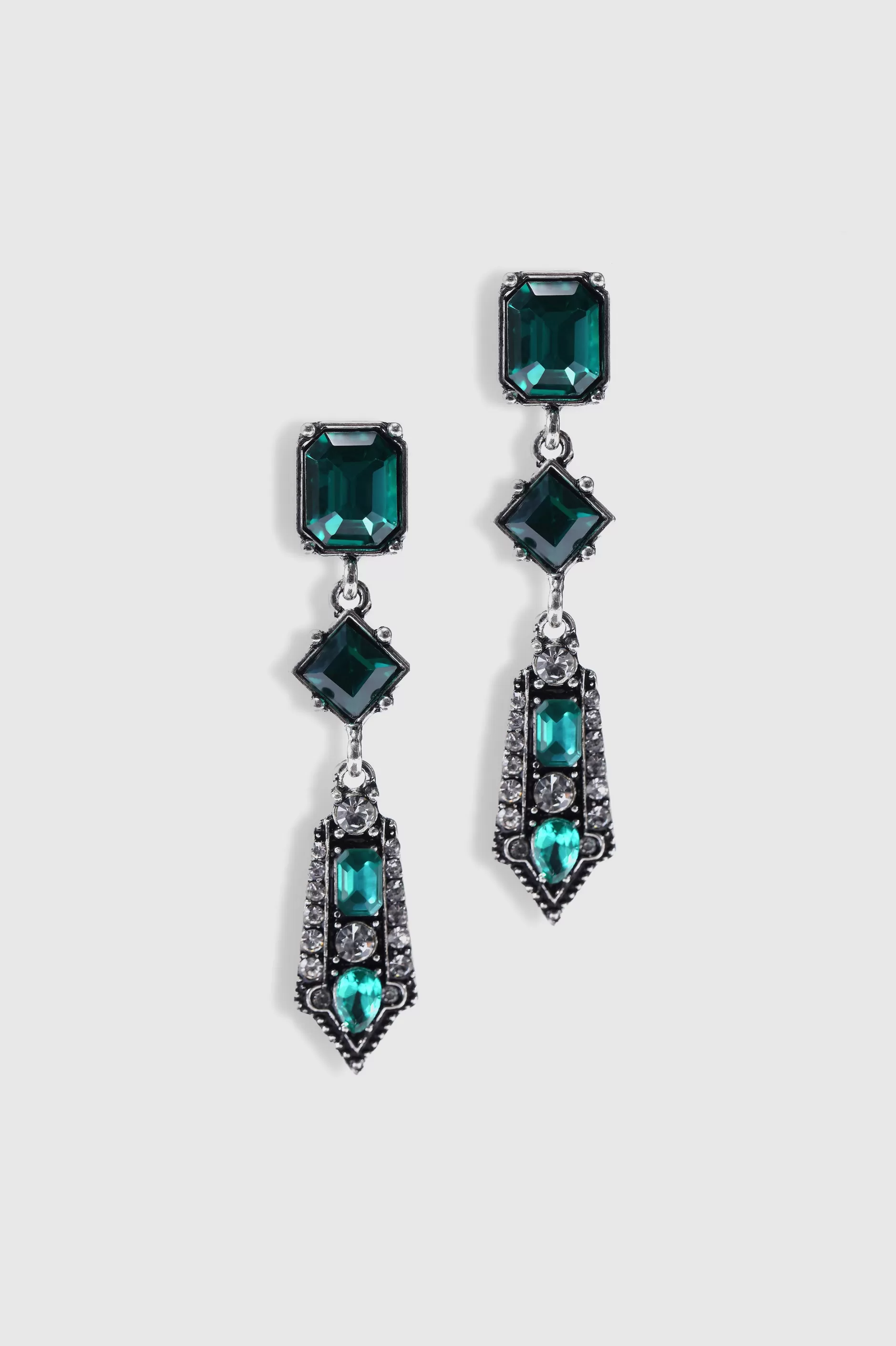 Art-Deco Rhinestone Studded Earrings-BABEYOND Outlet