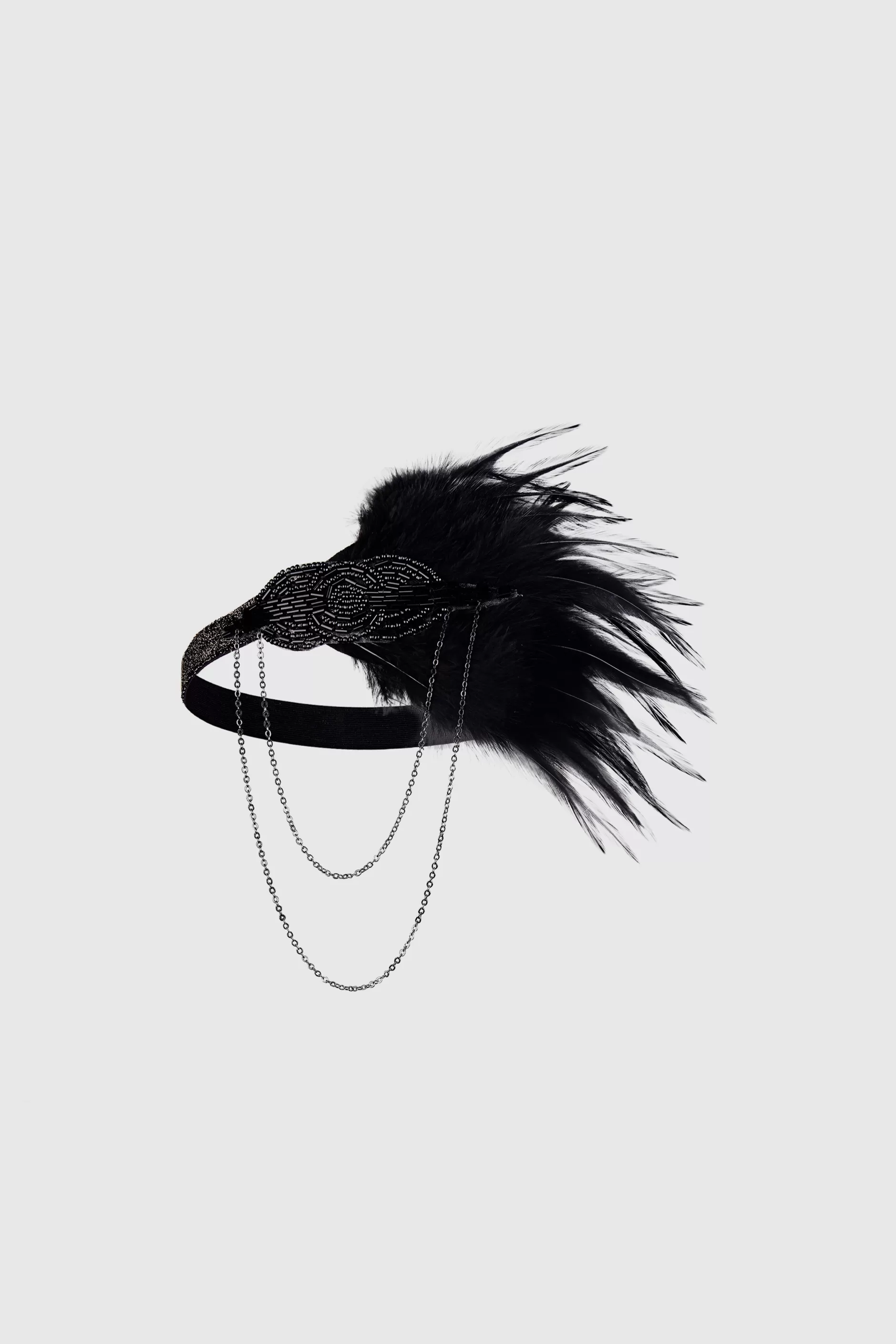 Beaded Chain Ostrich Feather Headband-BABEYOND Best