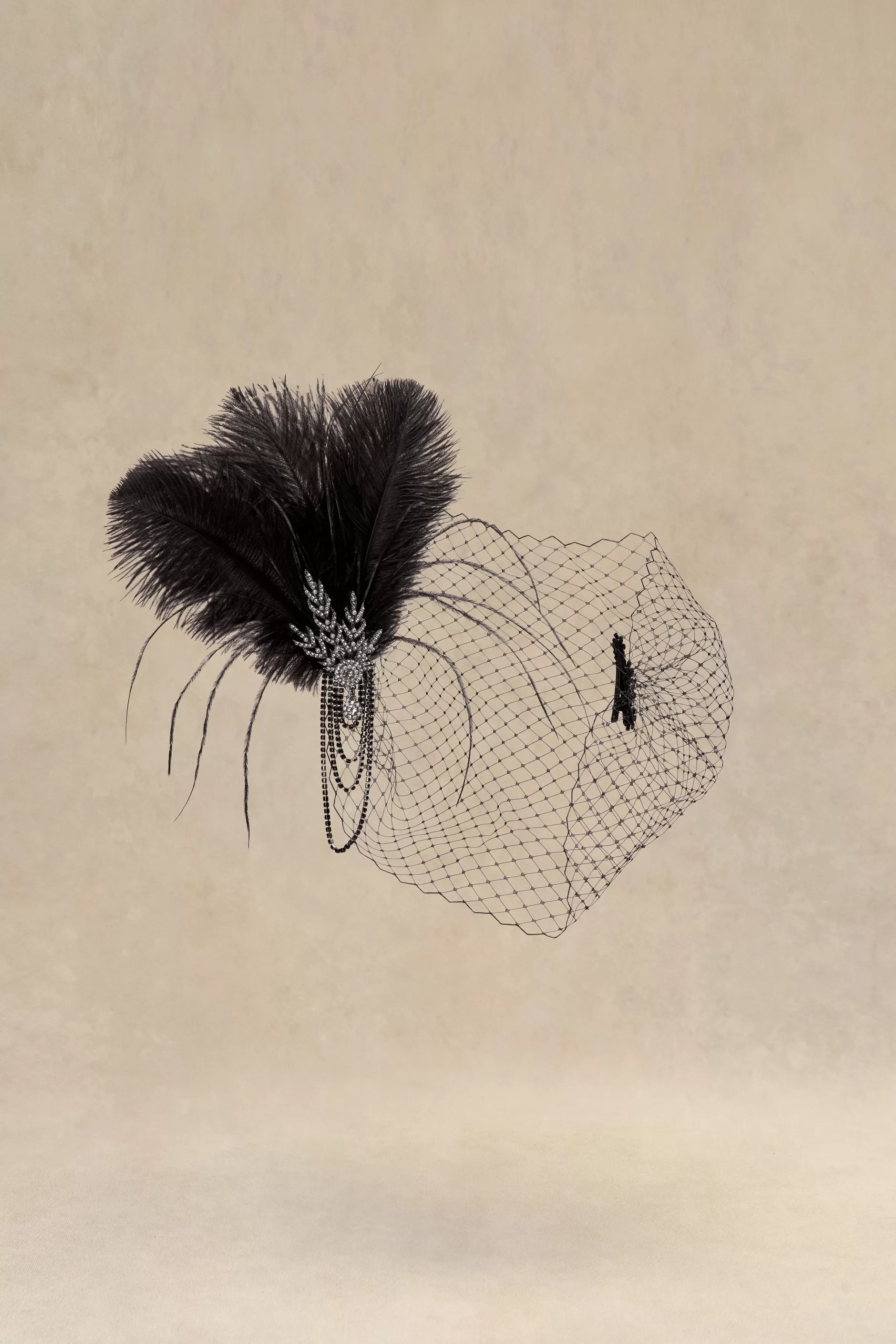 Beaded Leaf Feather Fascinator With Veil-BABEYOND Best Sale