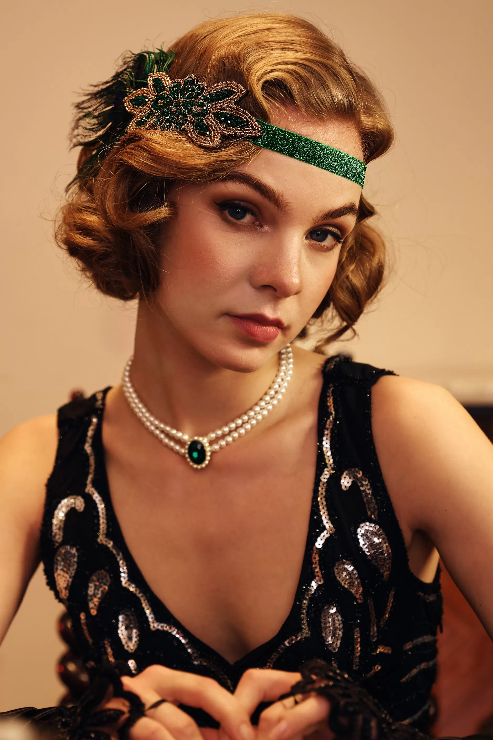 Beaded Peacock Shimmer Headpiece-BABEYOND Cheap