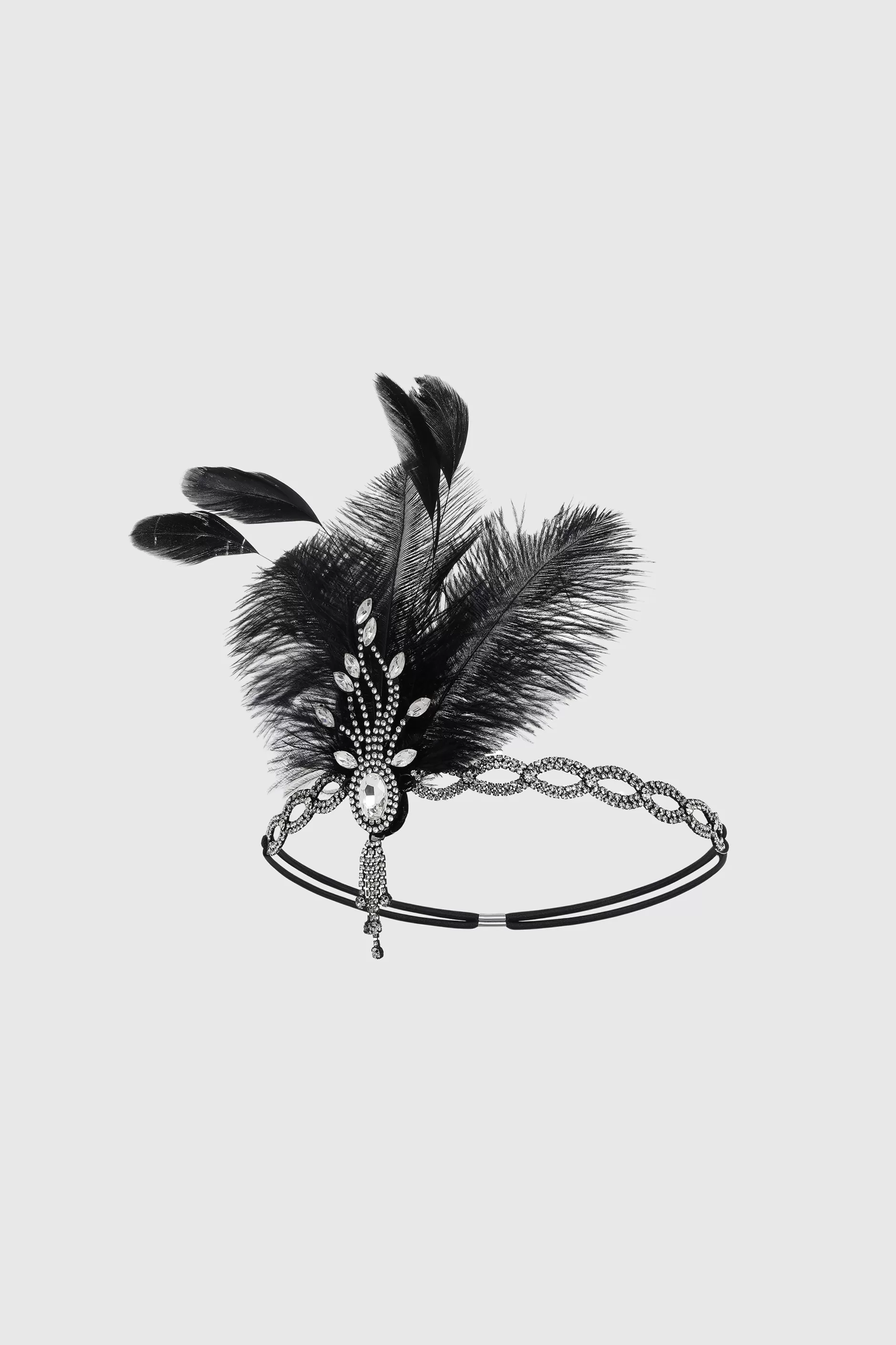 Beaded Rhinestone Tassel Feather Headpiece-BABEYOND Online