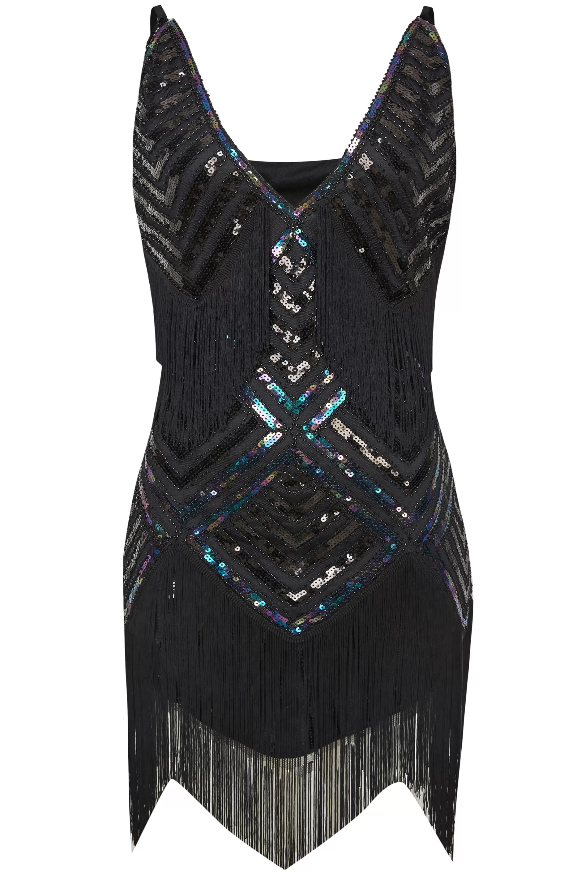 Beaded Sequin V-Neck Plus Dress-BABEYOND Discount
