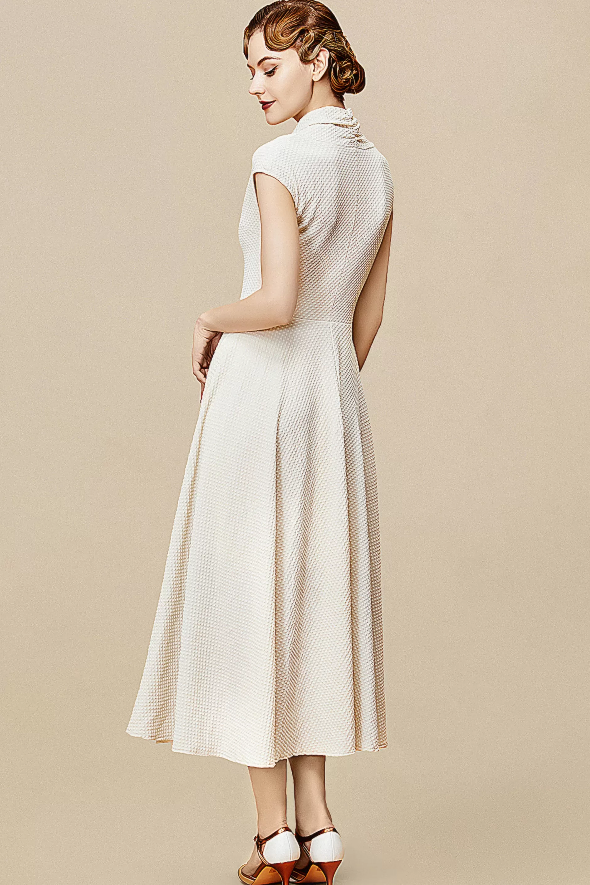 Cap Sleeve Shirtwaist V Neck Dress-BABEYOND Shop