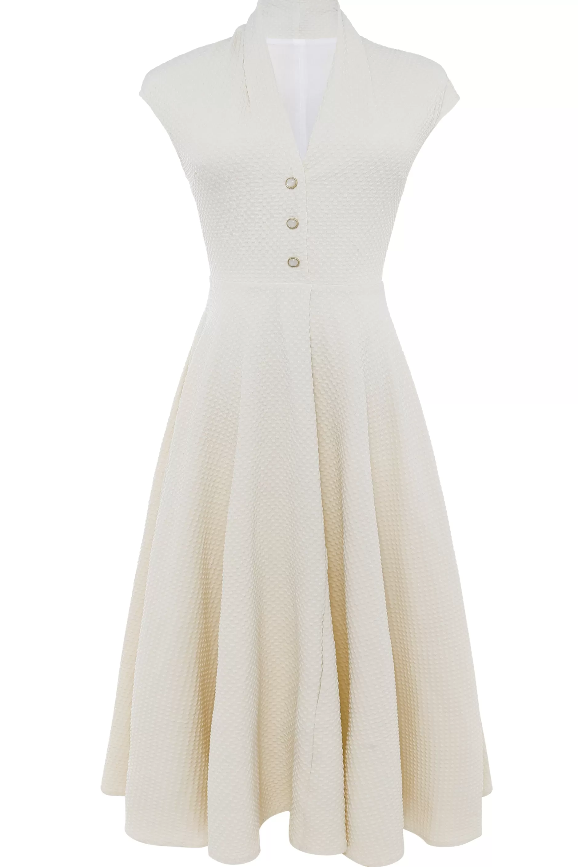 Cap Sleeve Shirtwaist V Neck Dress-BABEYOND Shop