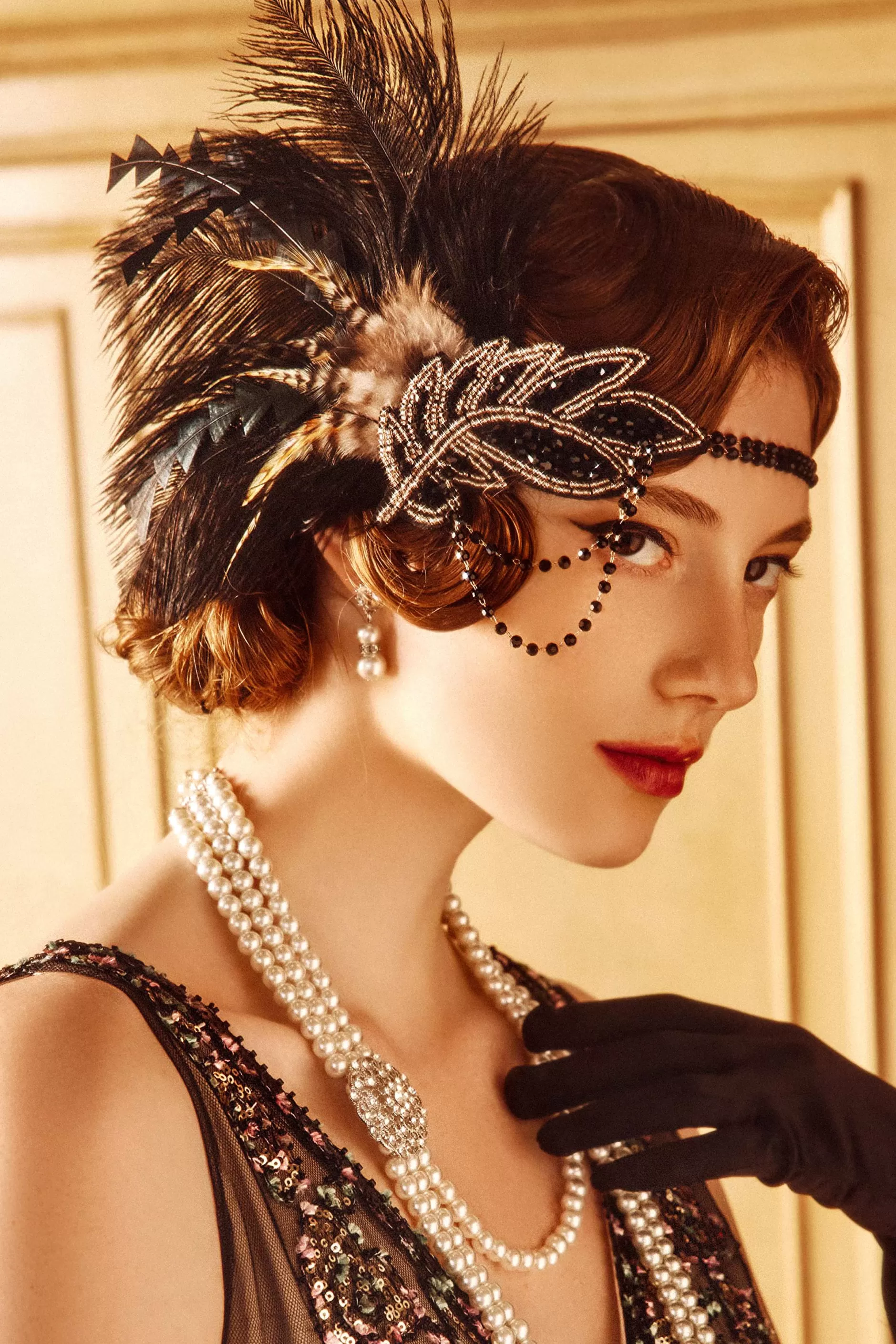 Carnival Beaded Feather Headdress-BABEYOND New