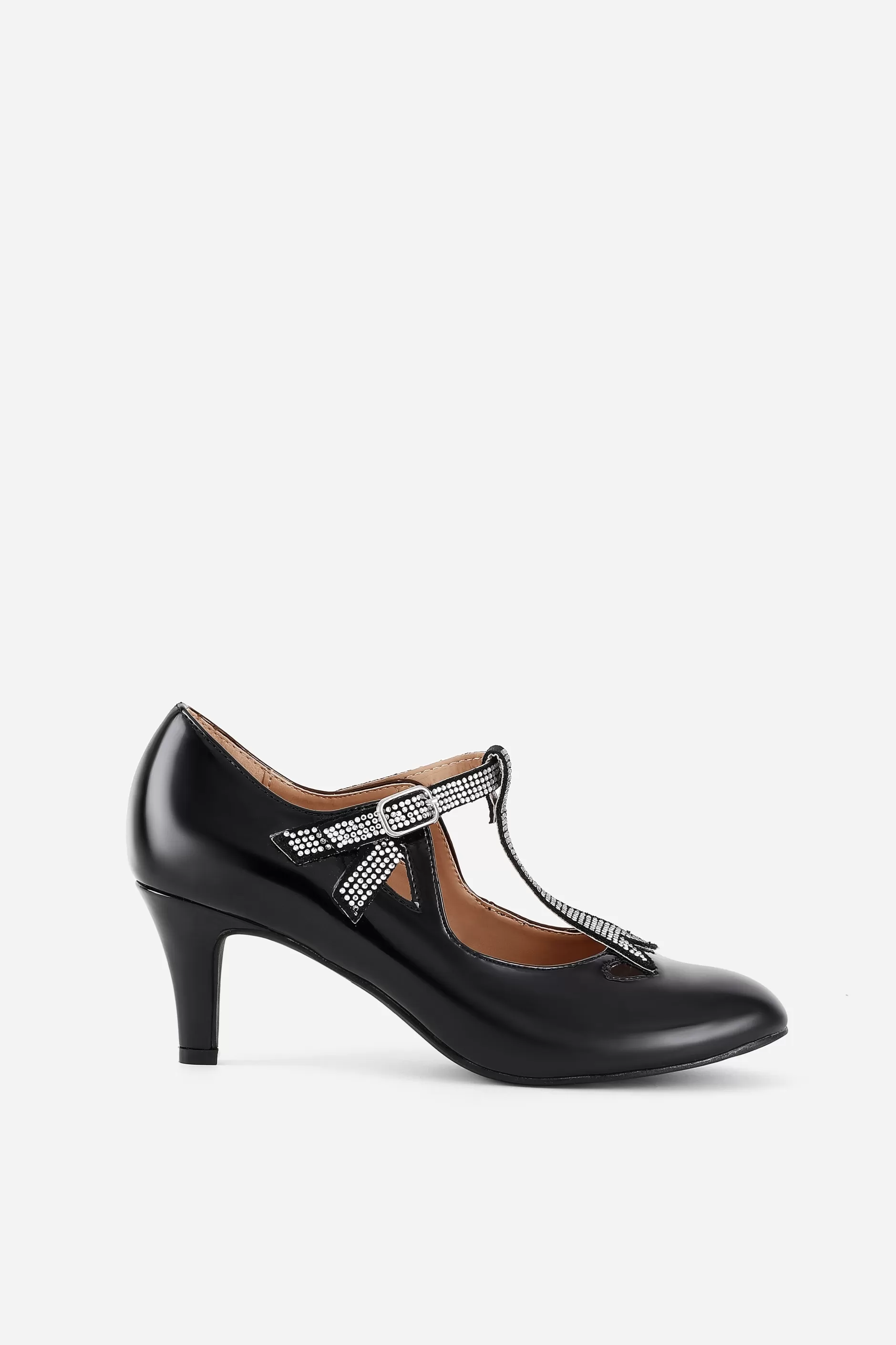 Closed Toe T-Strap Rhinestone Pumps-BABEYOND Online