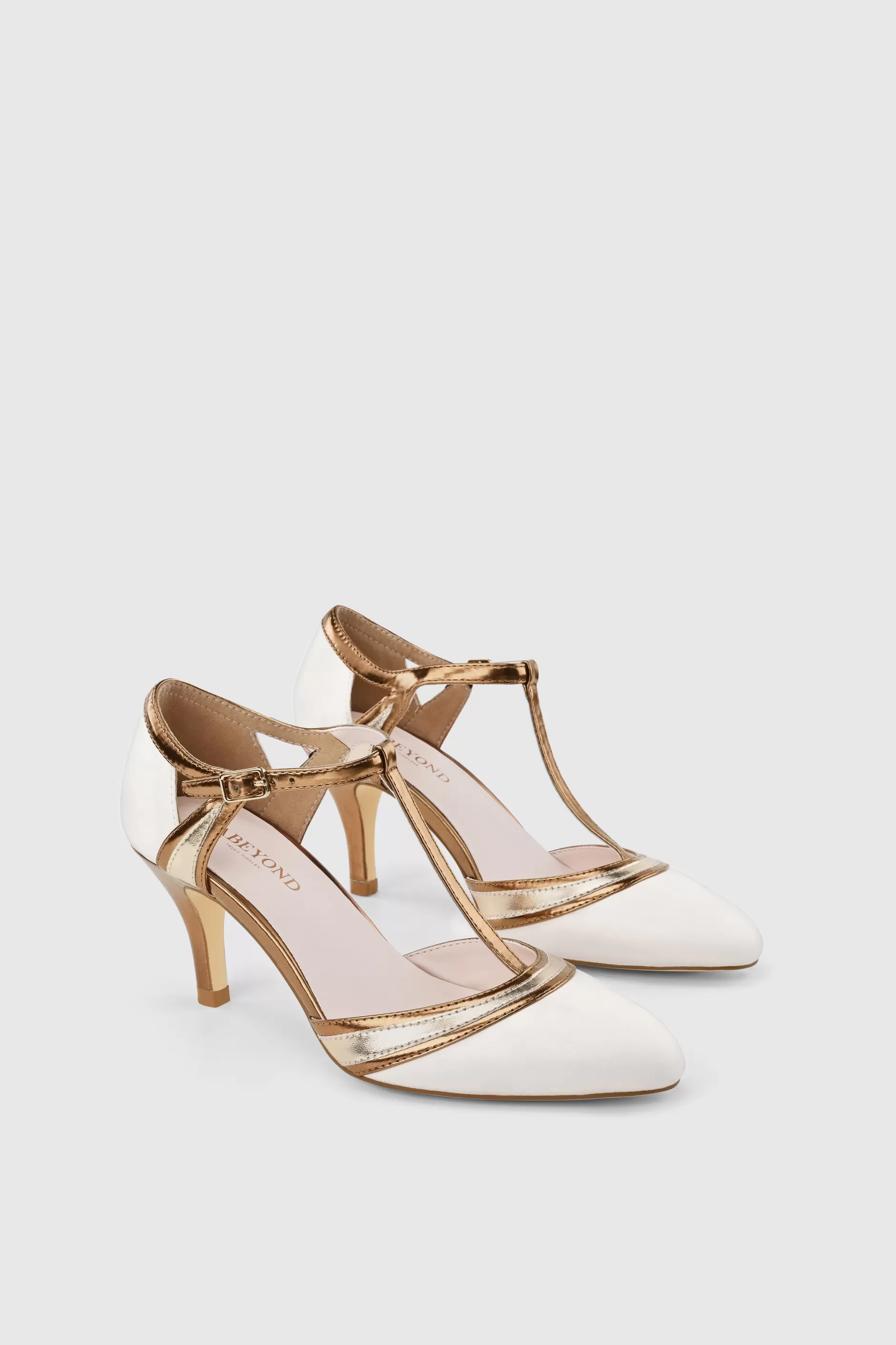 Closed Toe T-Strap Two Tone Pumps-BABEYOND Store