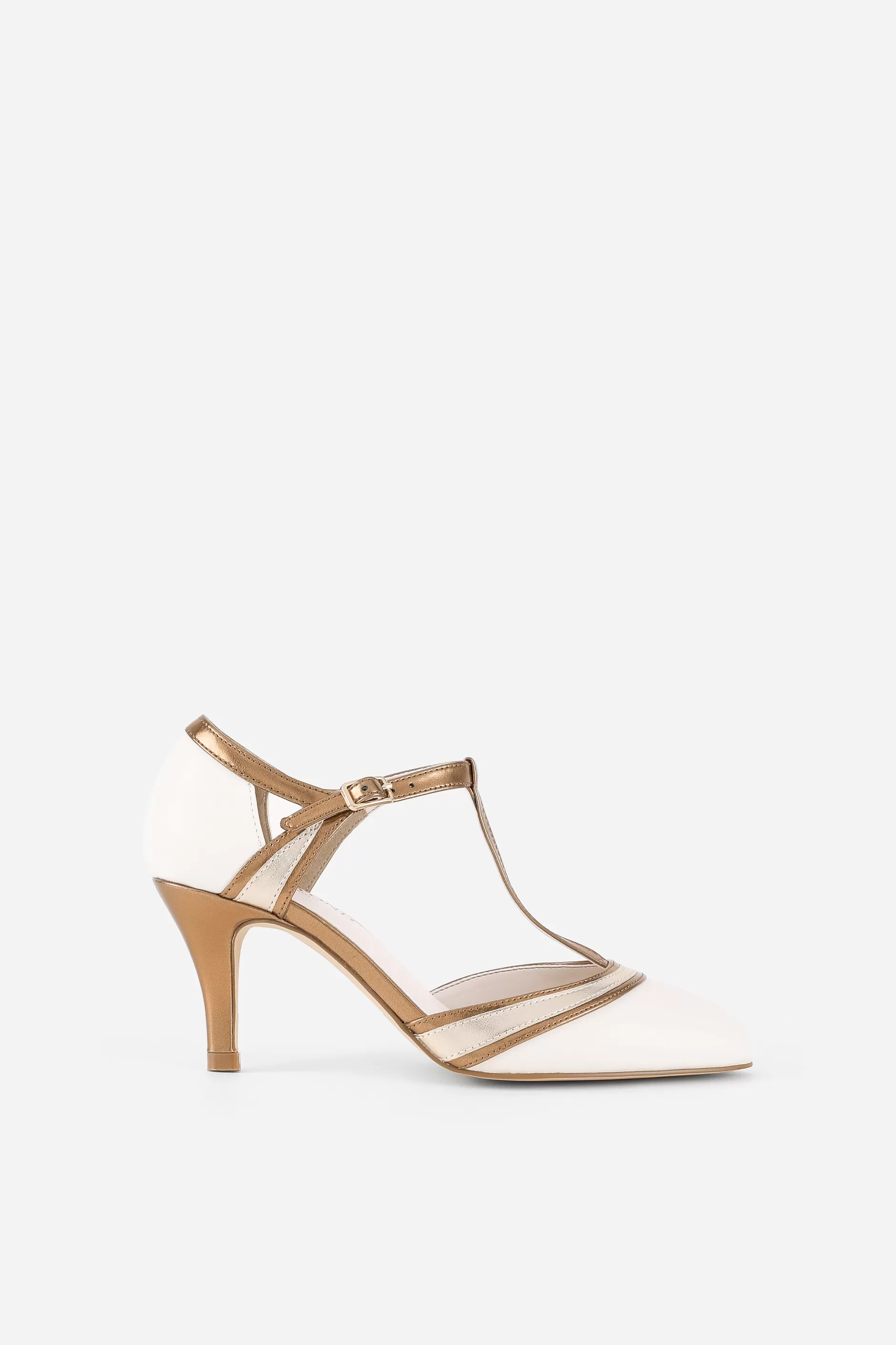Closed Toe T-Strap Two Tone Pumps-BABEYOND Store