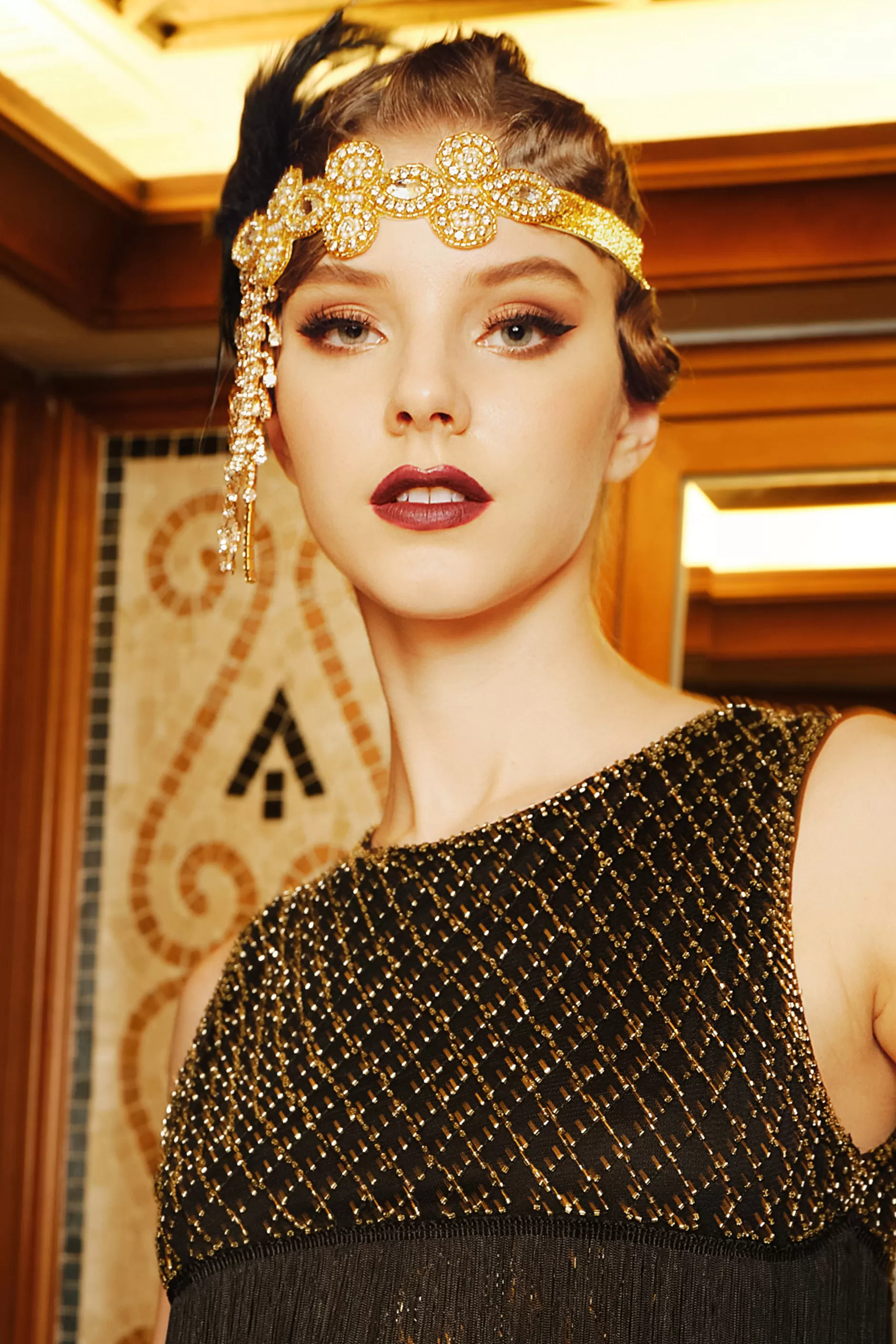 Crystal Beaded Feather Headband-BABEYOND Store