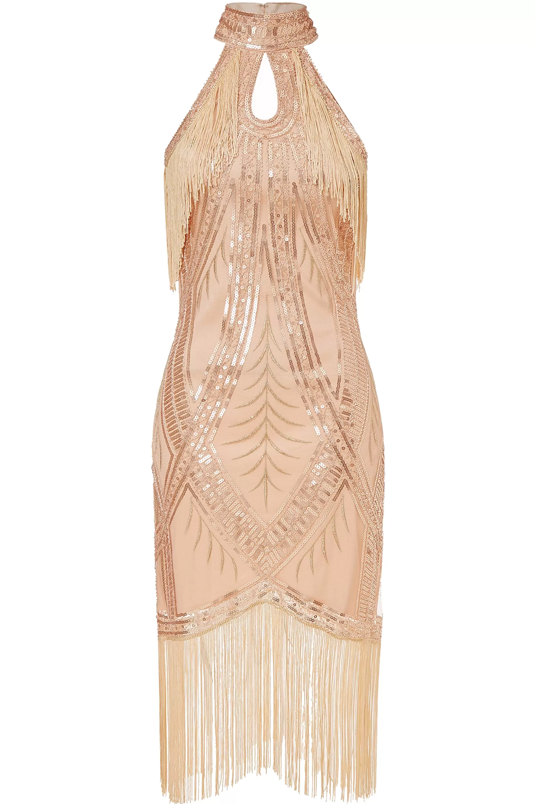 Cutout Crew Neck Fringe Flapper Dress-BABEYOND Hot