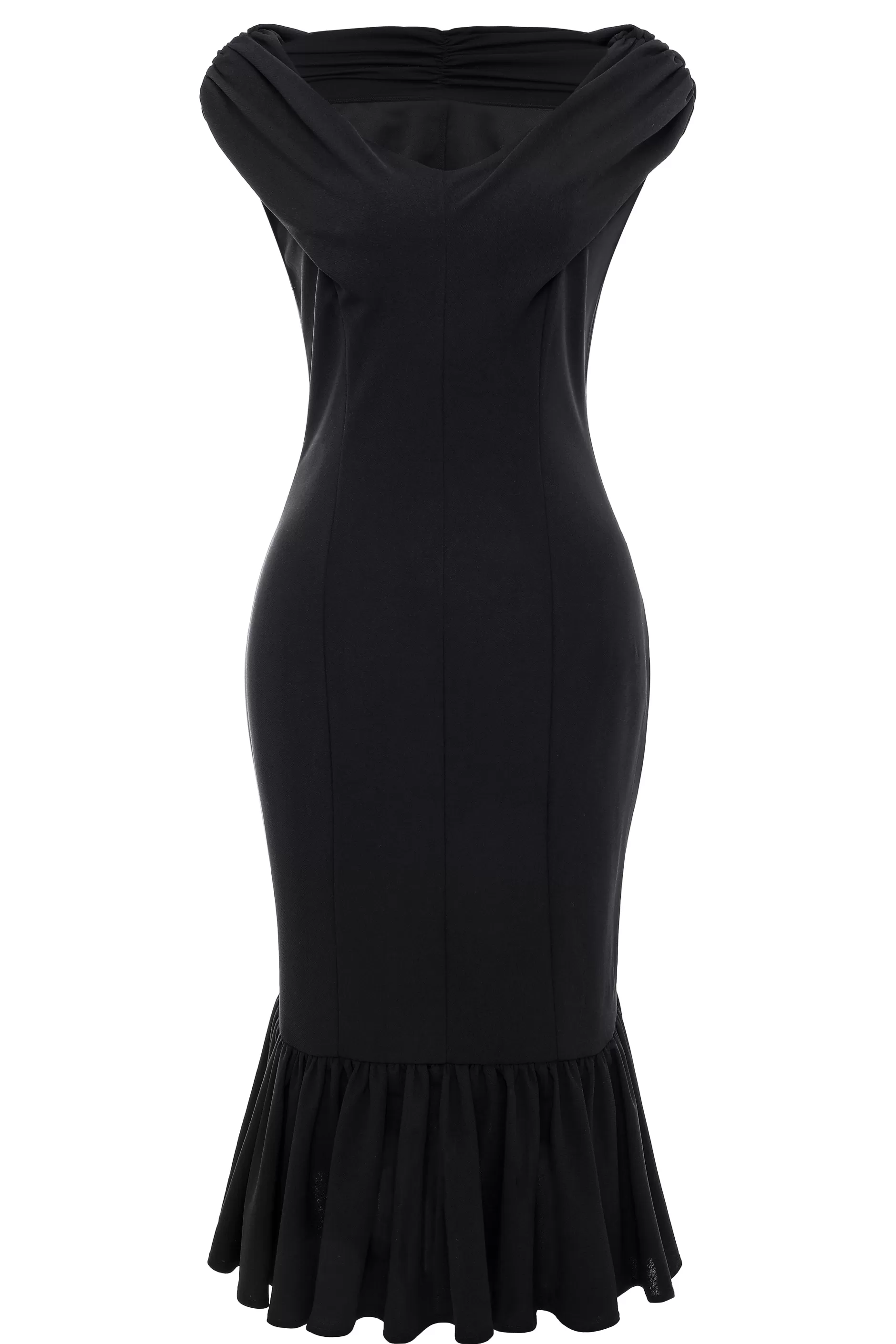 Elegant Piled Neck Ruffled Midi Dress-BABEYOND Fashion