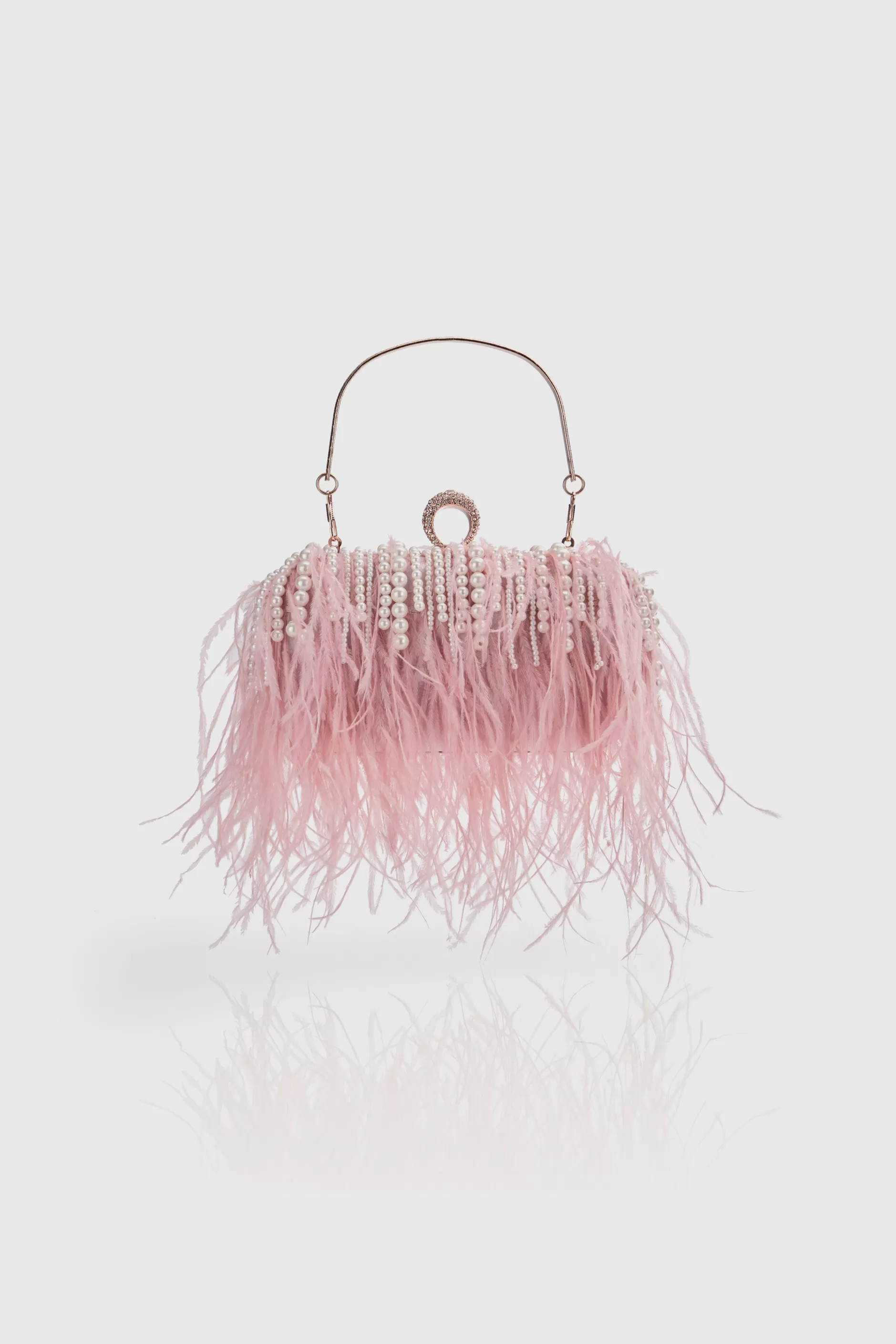 Embellished Ostrich Feather Pearl Tassel Clutch-BABEYOND Outlet