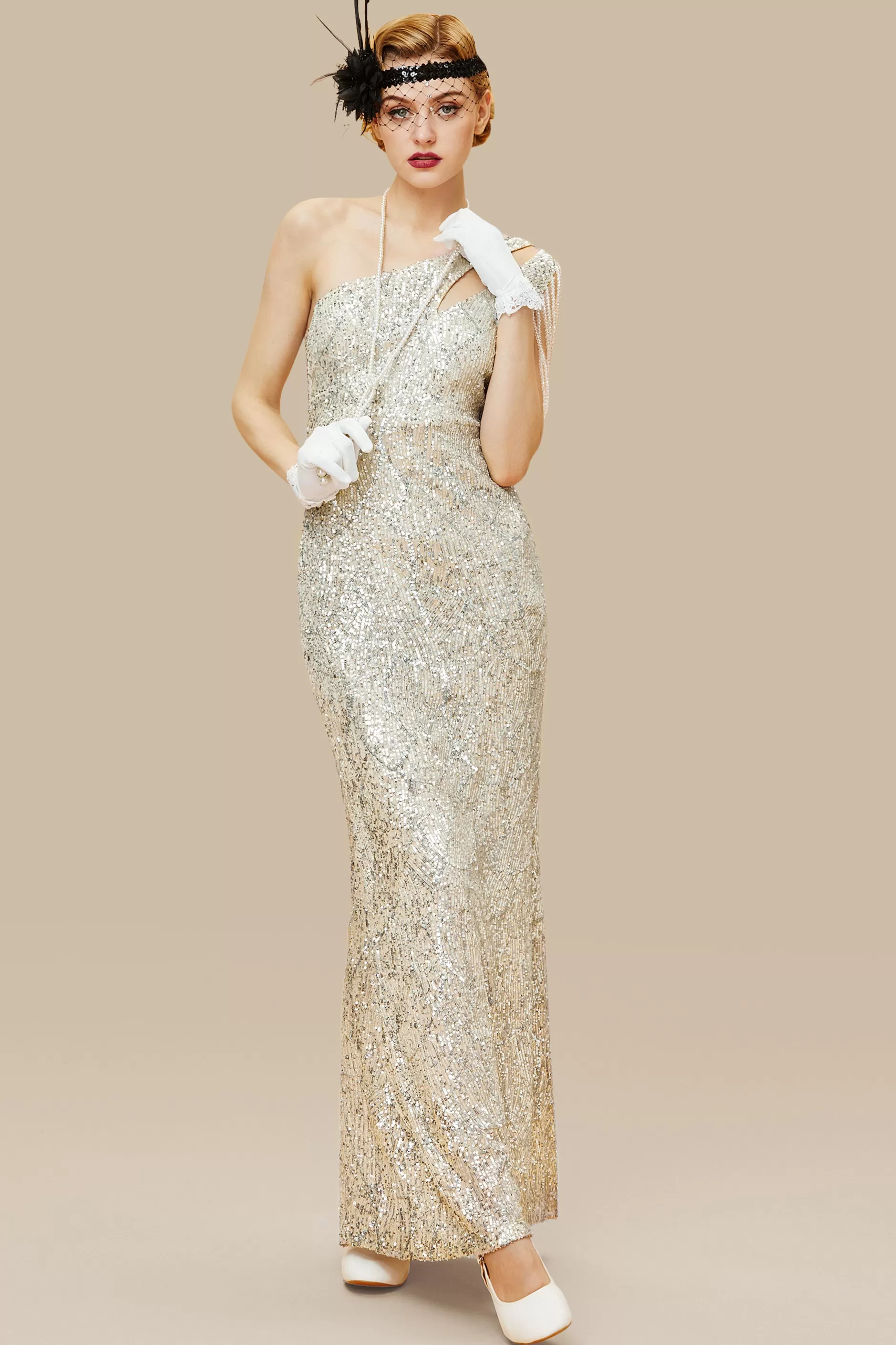 Embellished Sequin Asymmetric Dress-BABEYOND Sale