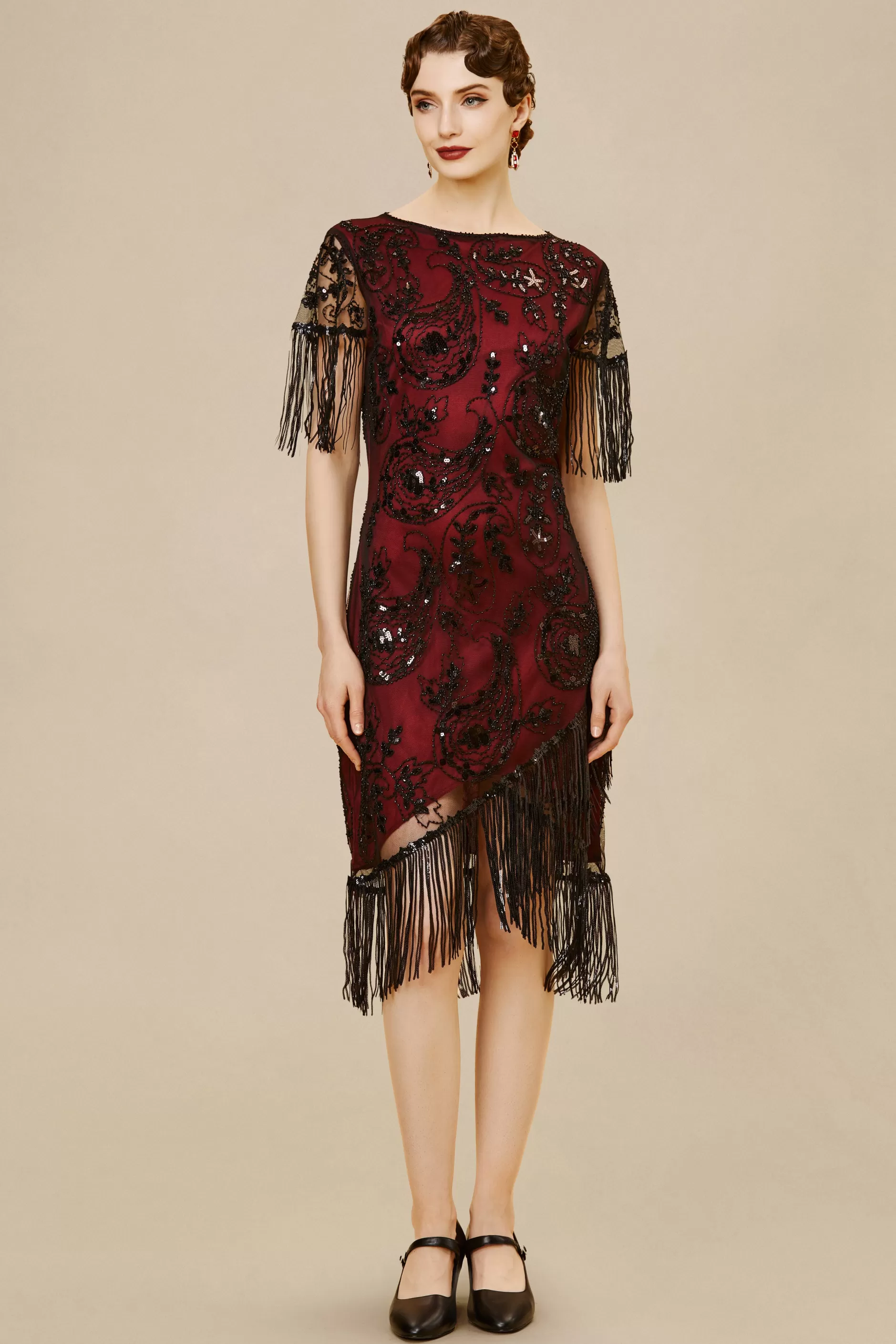 Embellished Sequin Fringe Art Deco Dress-BABEYOND Best Sale