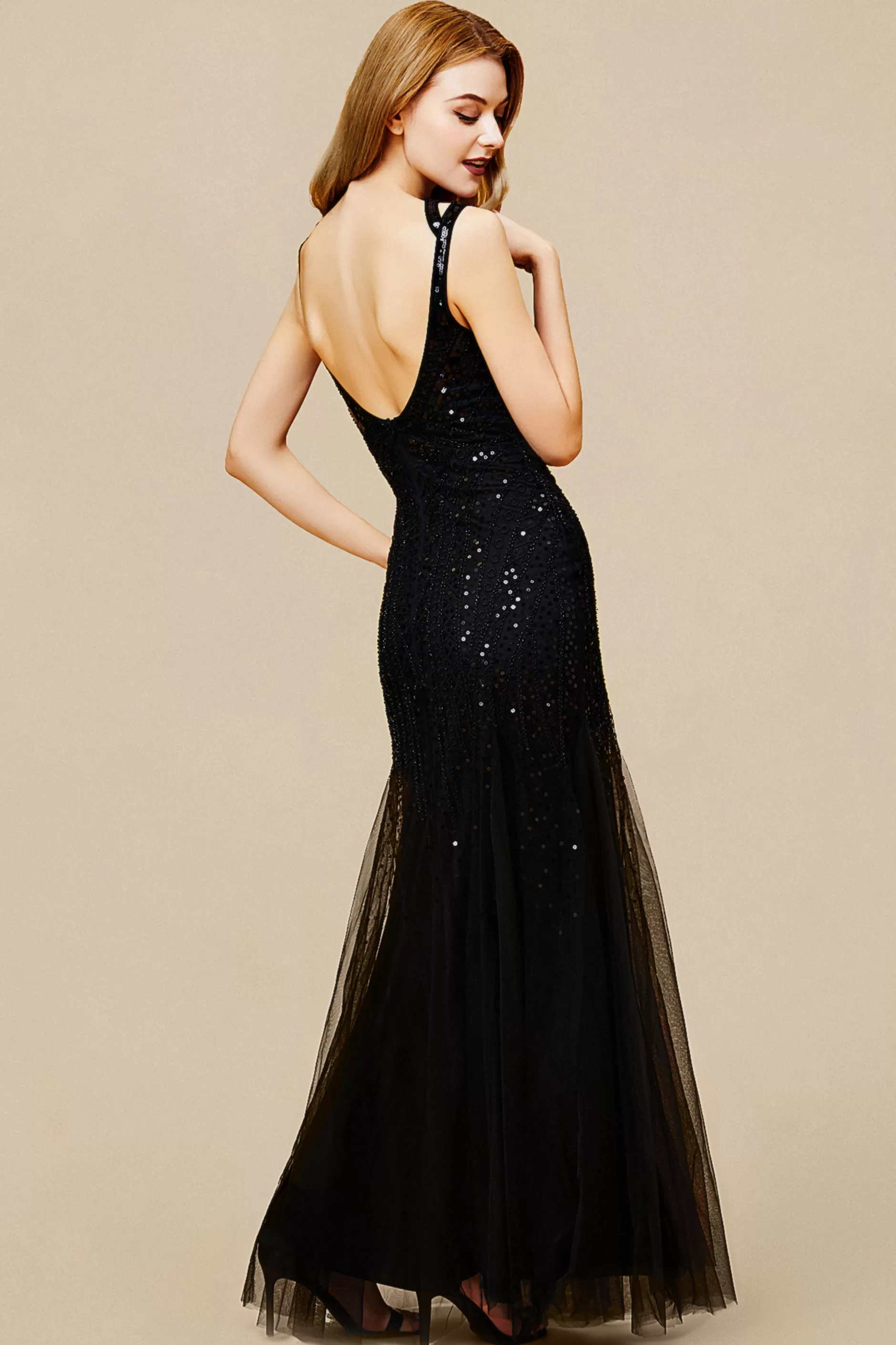 Embroide Sequin Two Strap Mermaid Dress-BABEYOND New