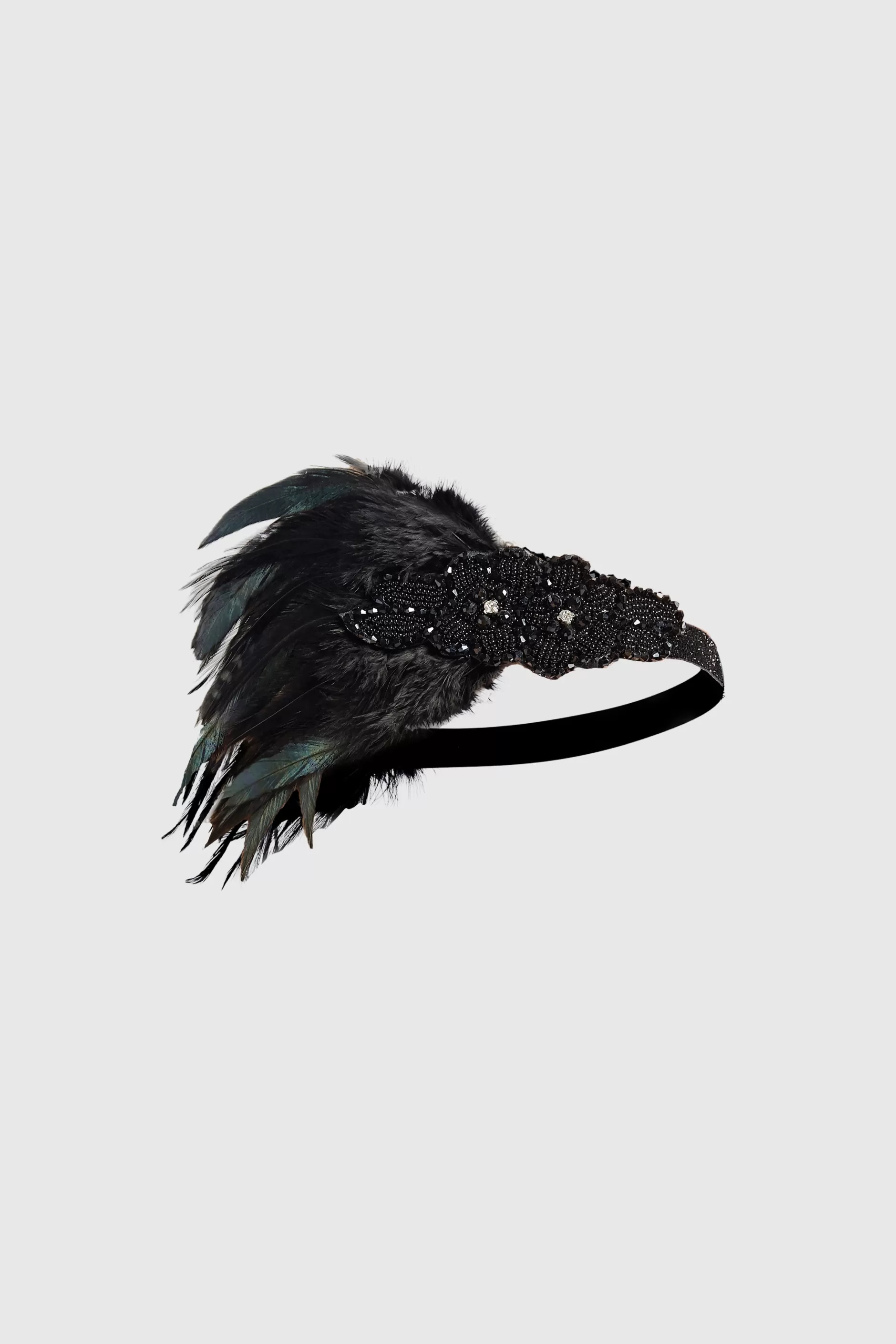 Embroidered Feather Shimmer Headband-BABEYOND Outlet