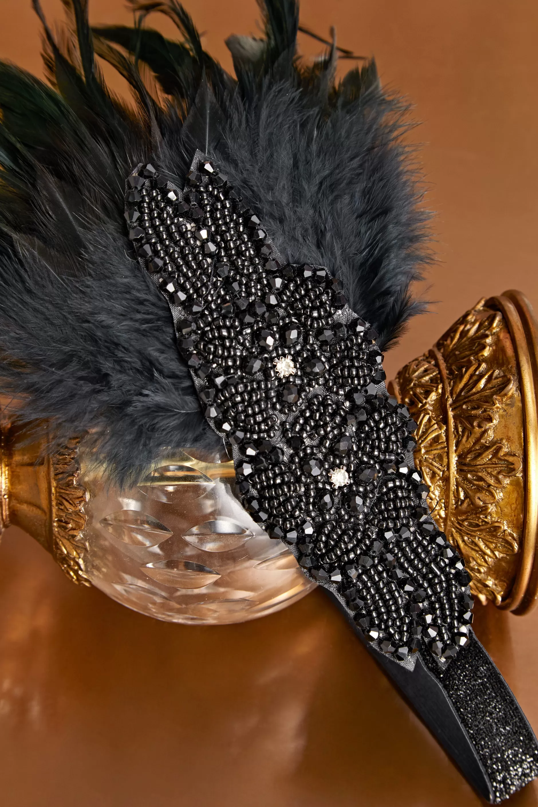 Embroidered Feather Shimmer Headband-BABEYOND Outlet