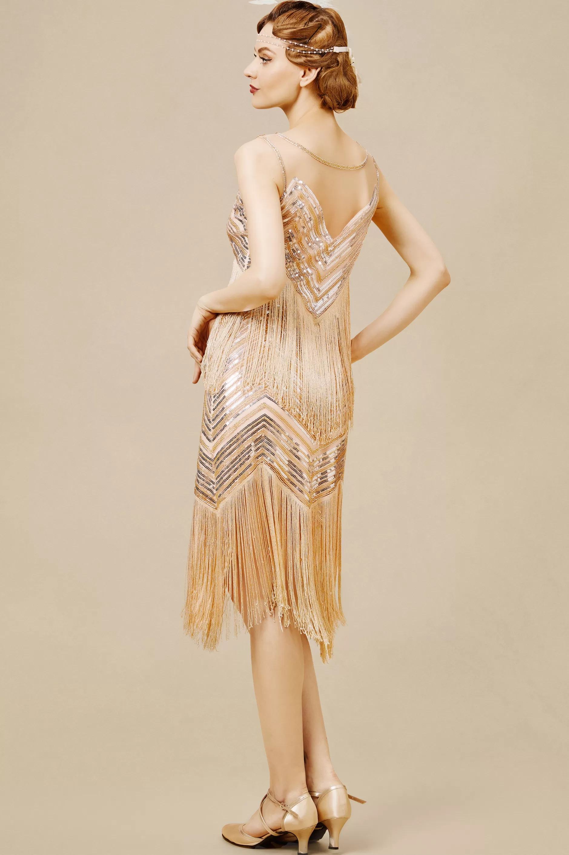 Embroidered Sequin Flapper Tassel Dress-BABEYOND Clearance