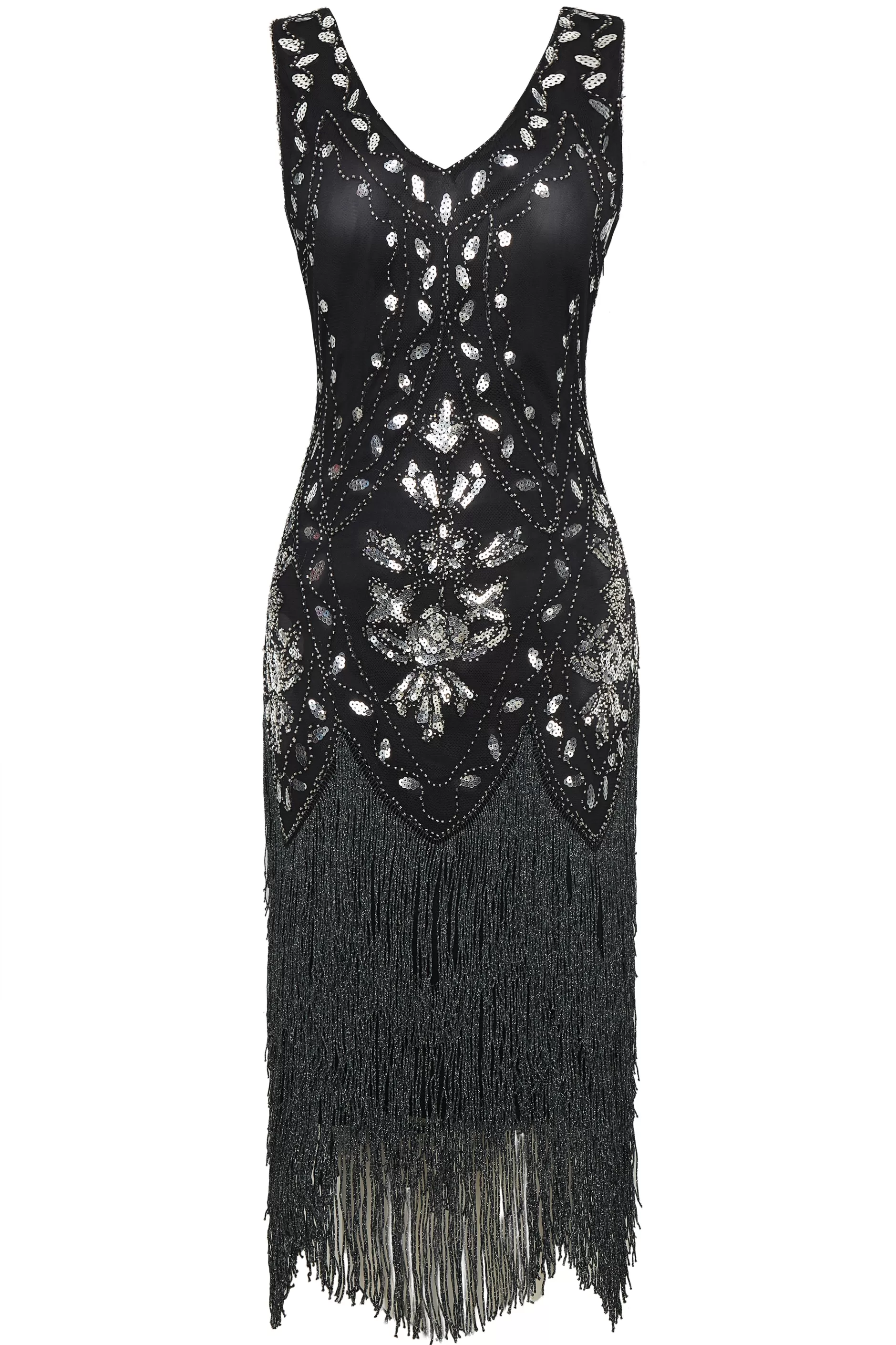 Embroidery Retro Midi Flapper Dress-BABEYOND Clearance