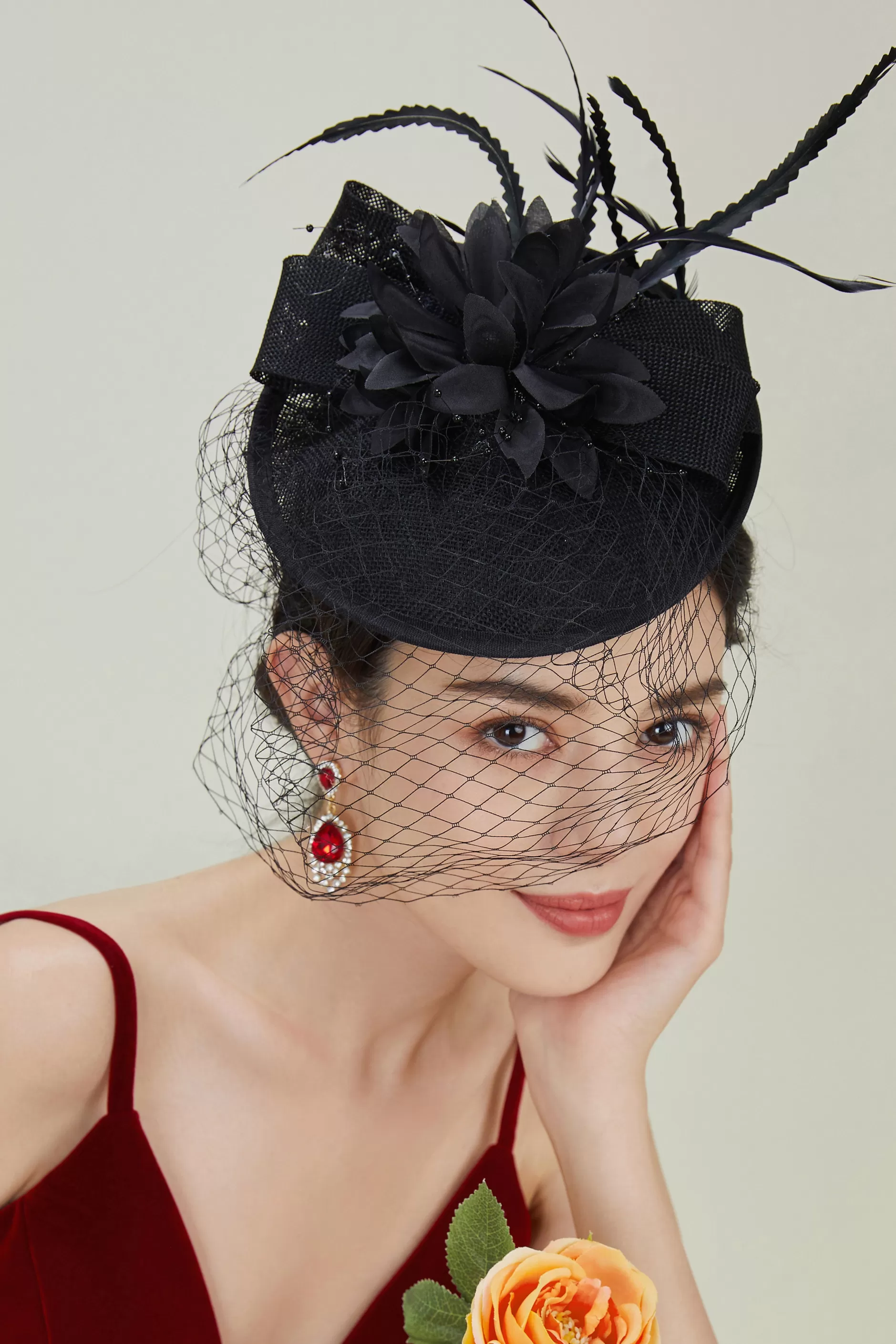Floral Bow Knot Veil Feather Pillbox Fascinator-BABEYOND Best Sale