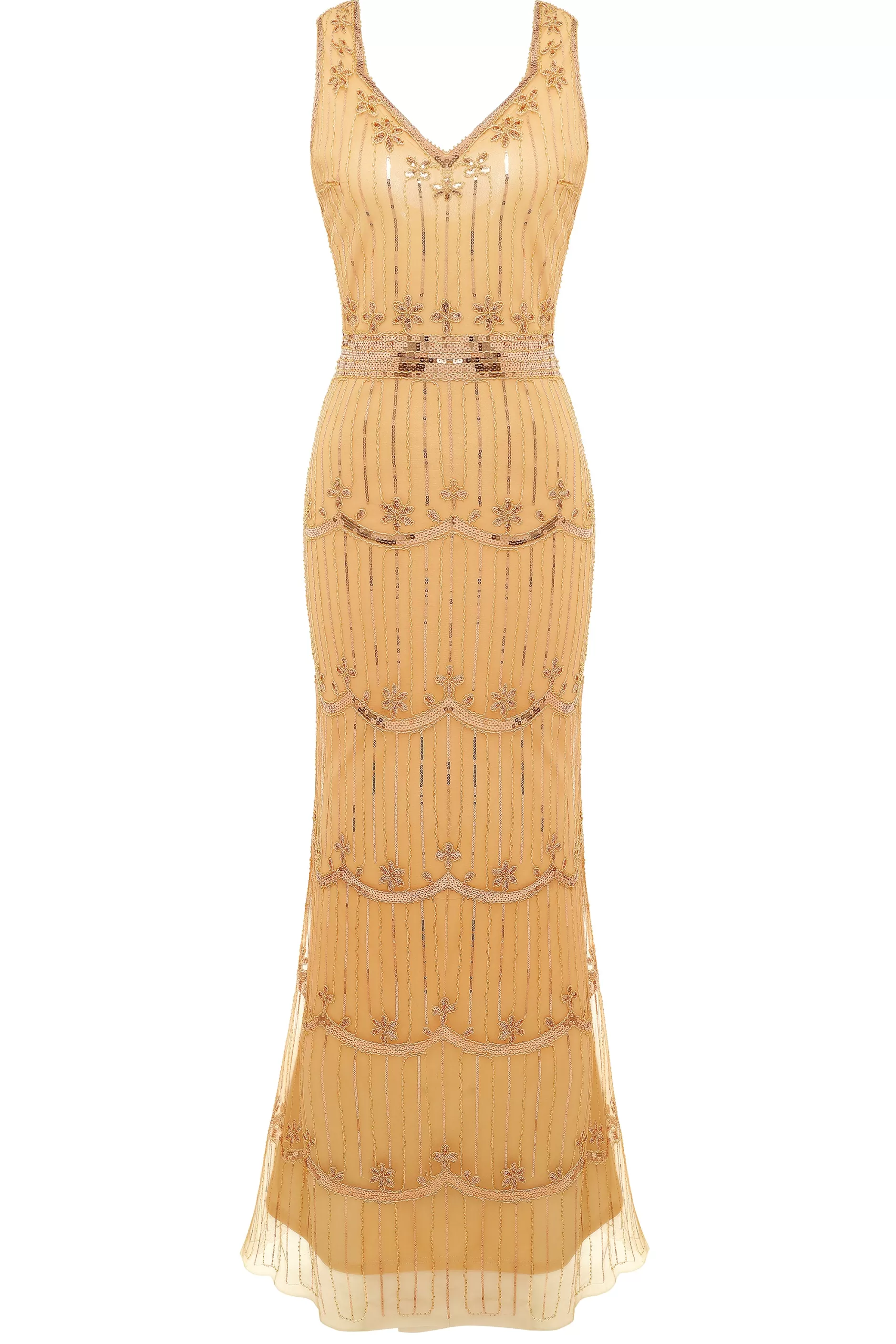 Floral Sequin Sleeveless Gown Dress-BABEYOND Best Sale