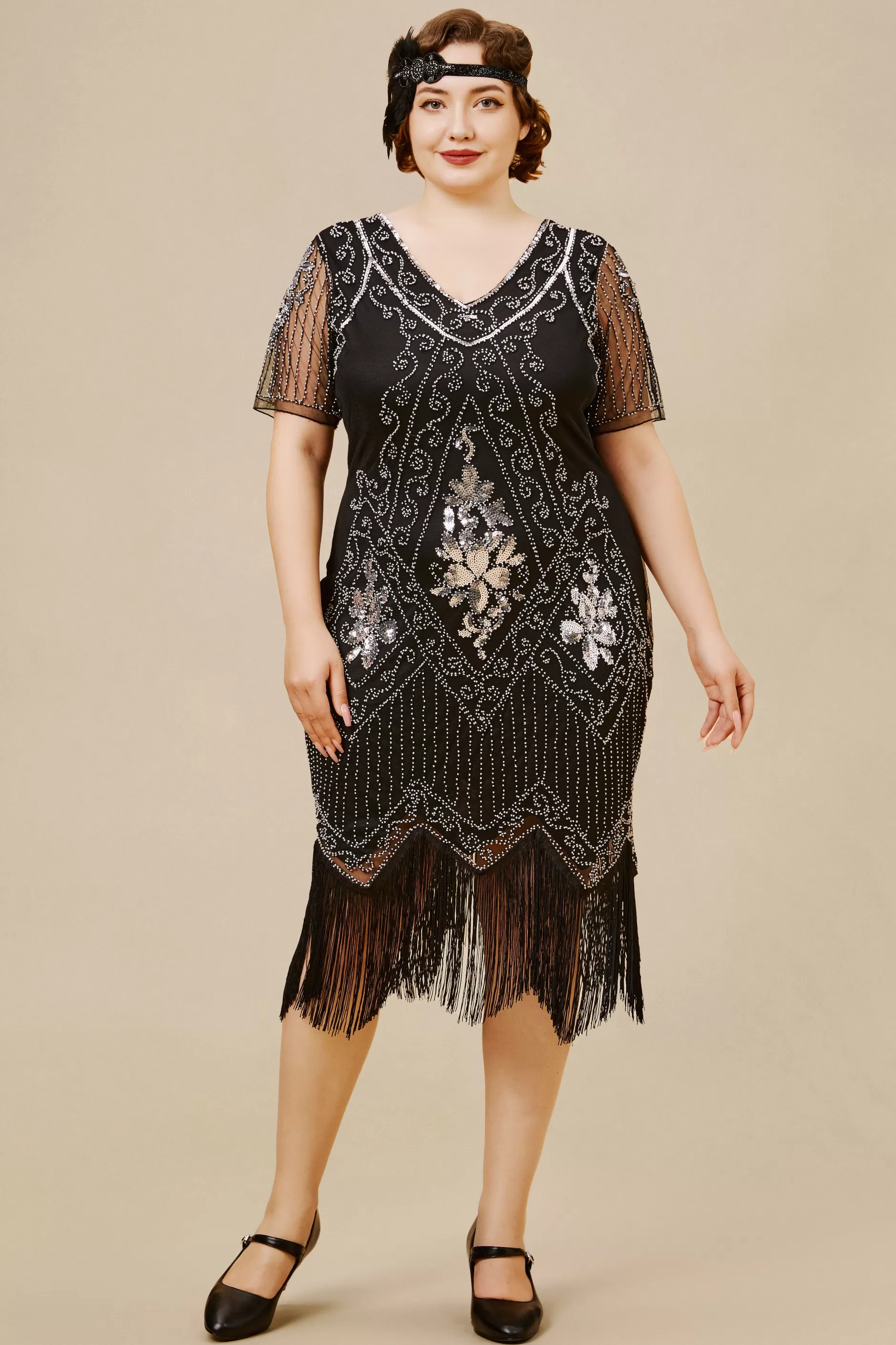 Irregular Fringe Gatsby Party Plus Dress-BABEYOND Sale