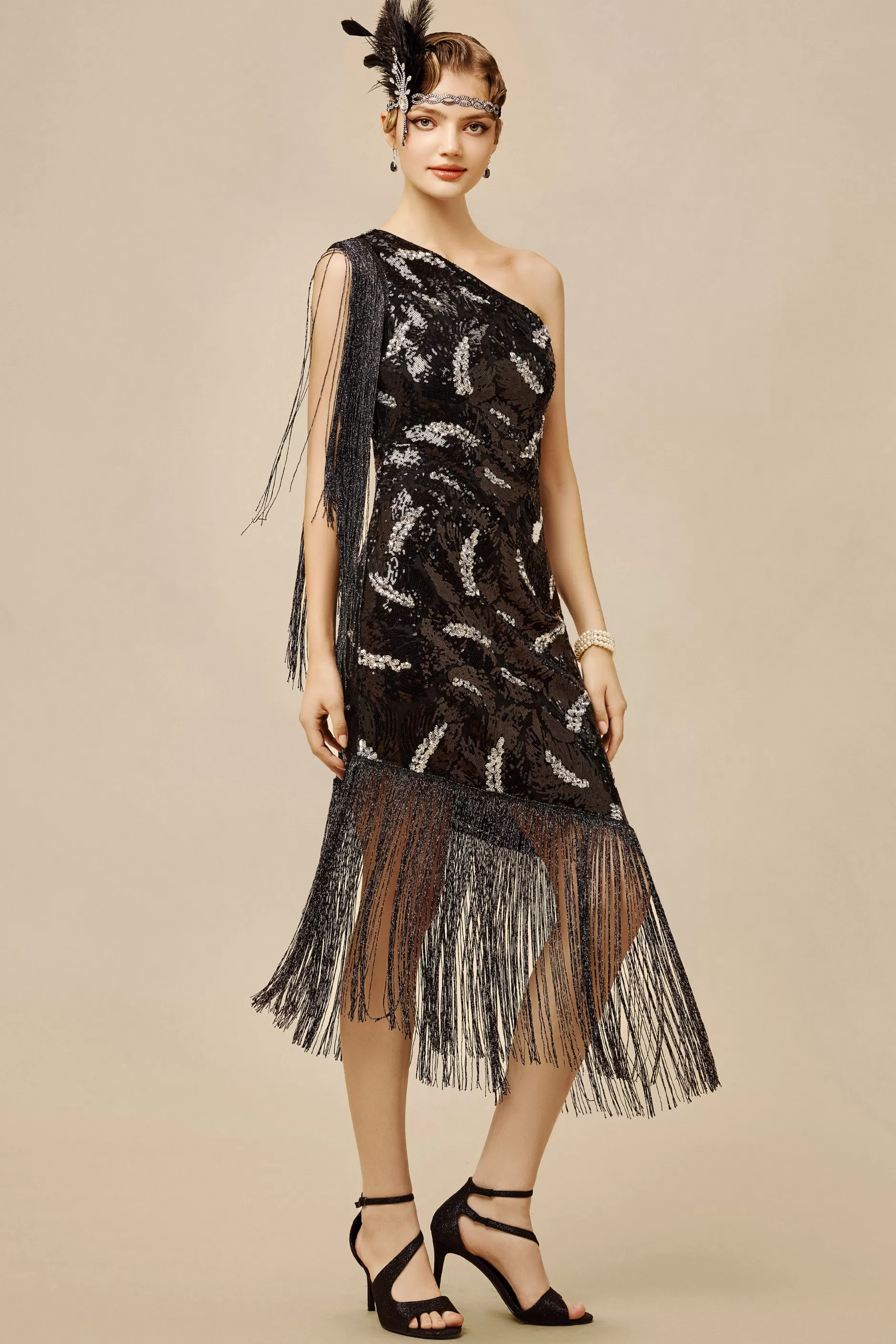 La Revue Negre Feather Sequins Evening Gown-BABEYOND Flash Sale