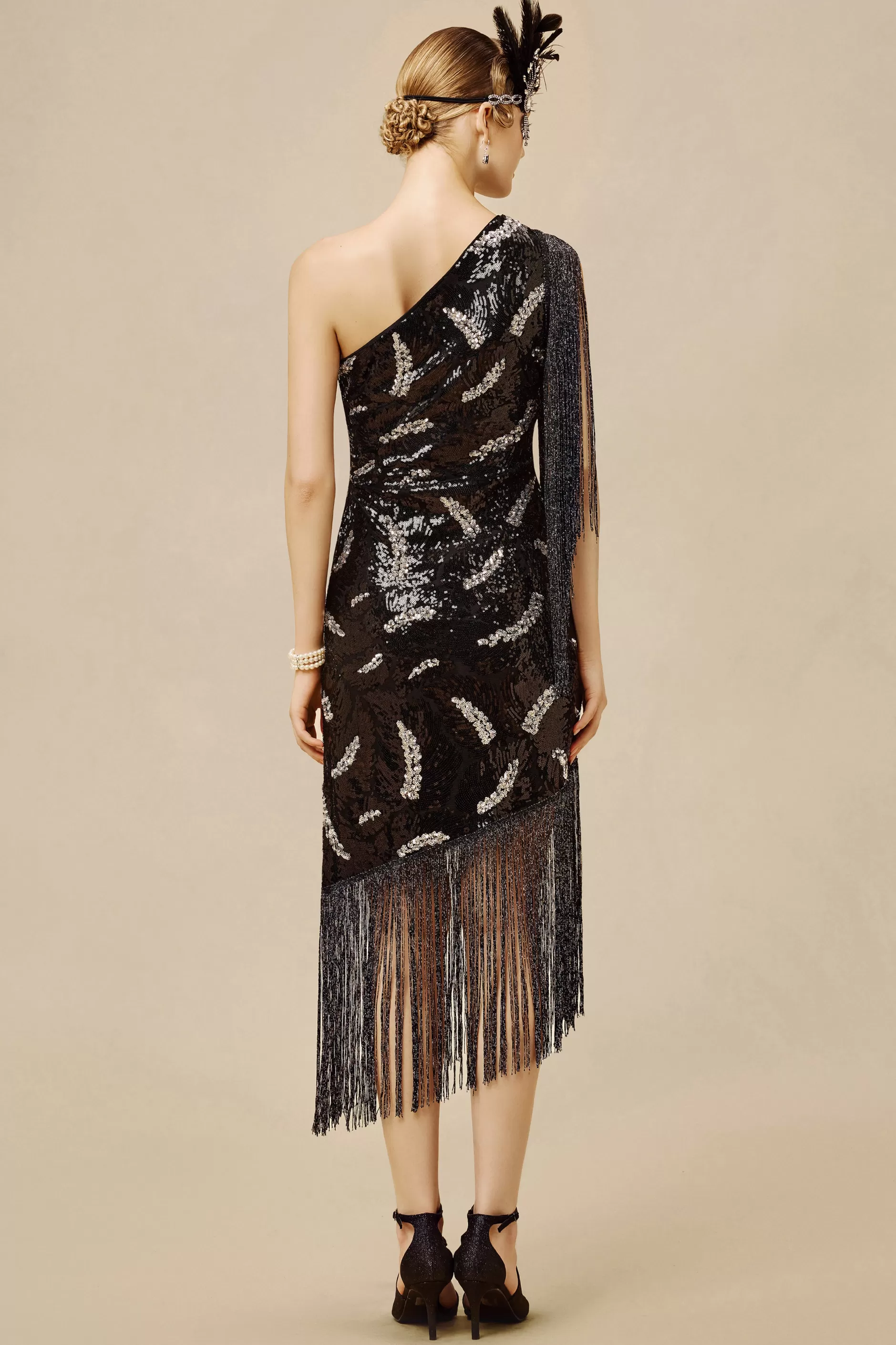 La Revue Negre Feather Sequins Evening Gown-BABEYOND Flash Sale