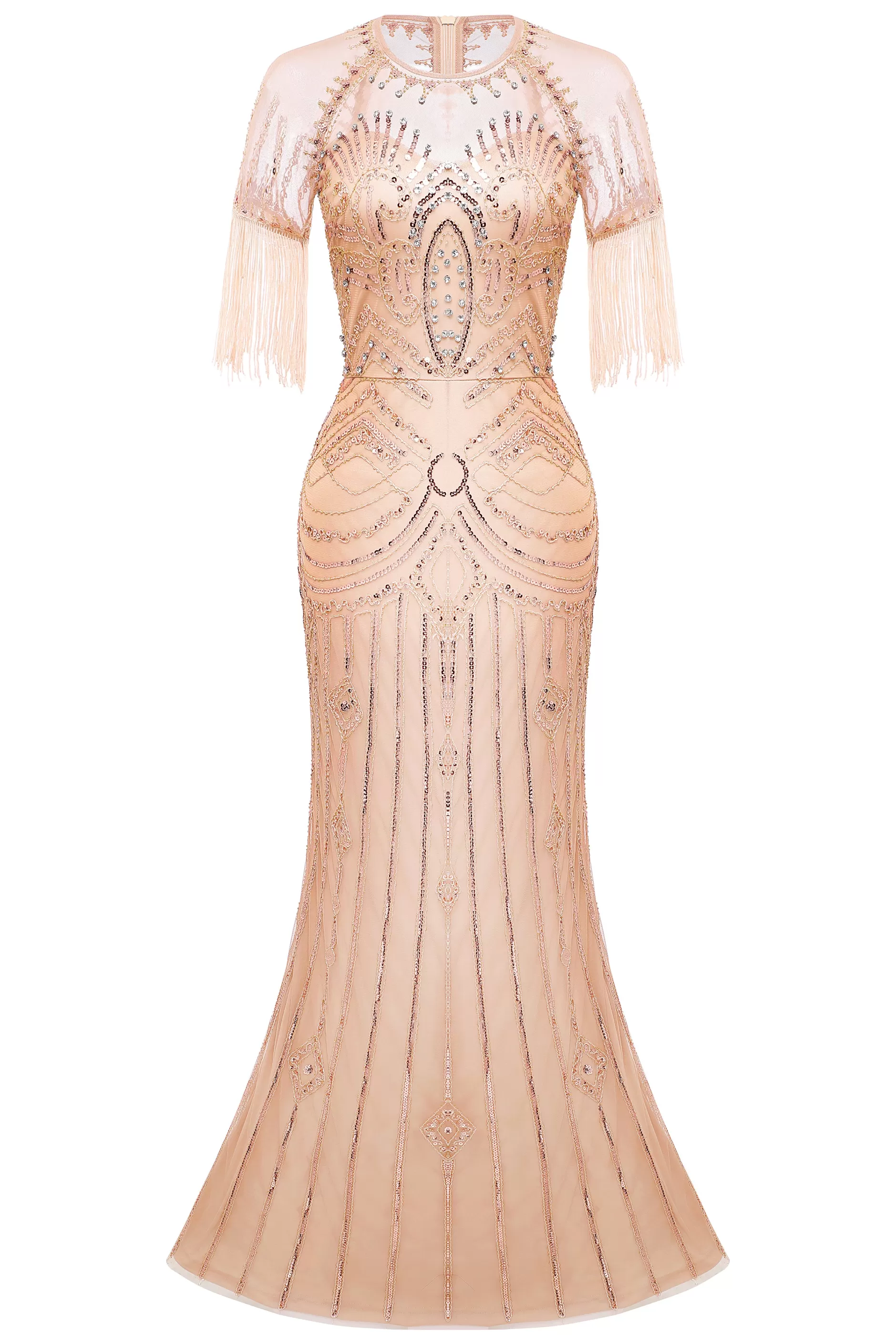 Mermaid Hem Maxi Sequin Fringe Dress-BABEYOND New
