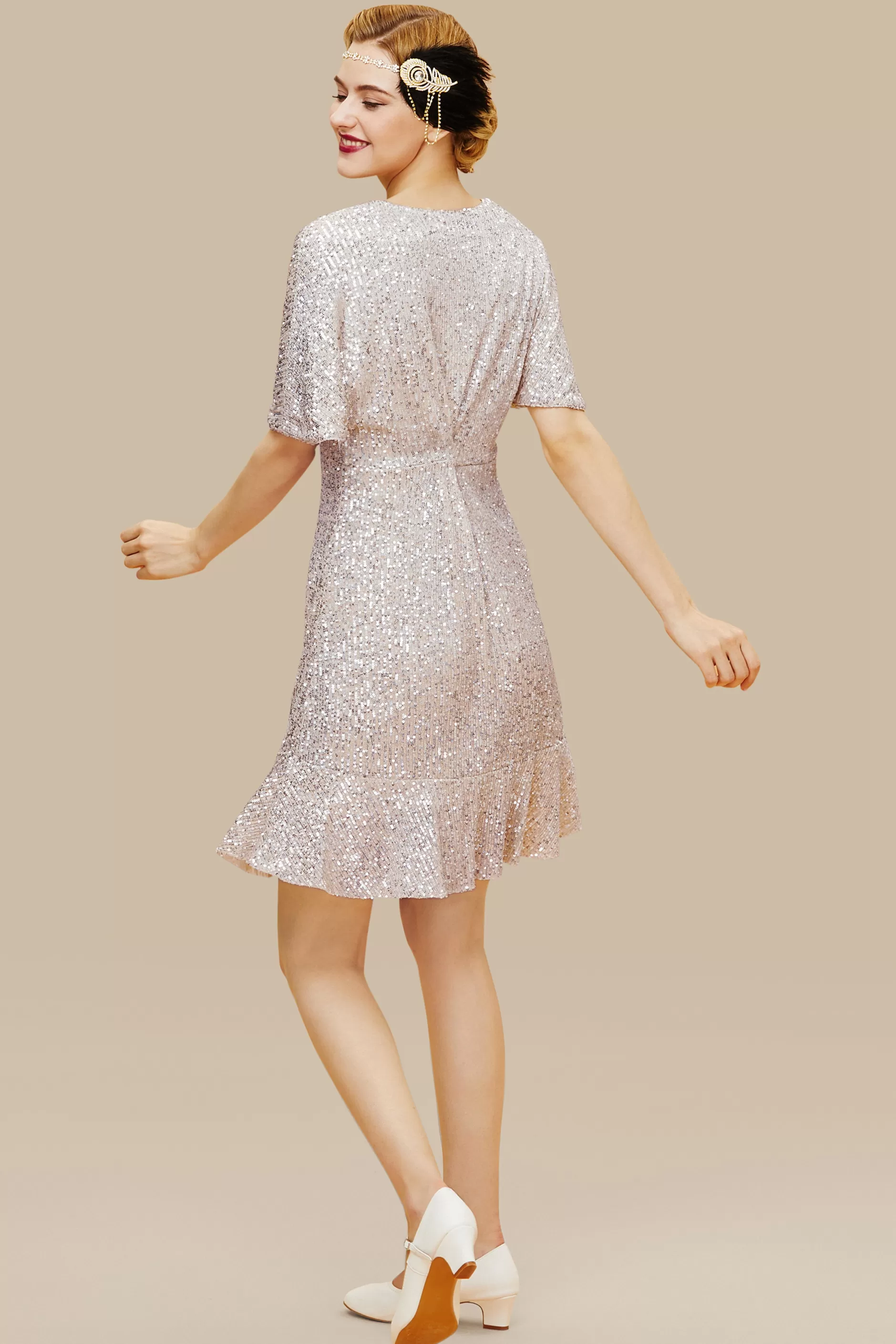 Mermaid Sequin V Neck Bodycon Dress-BABEYOND Flash Sale