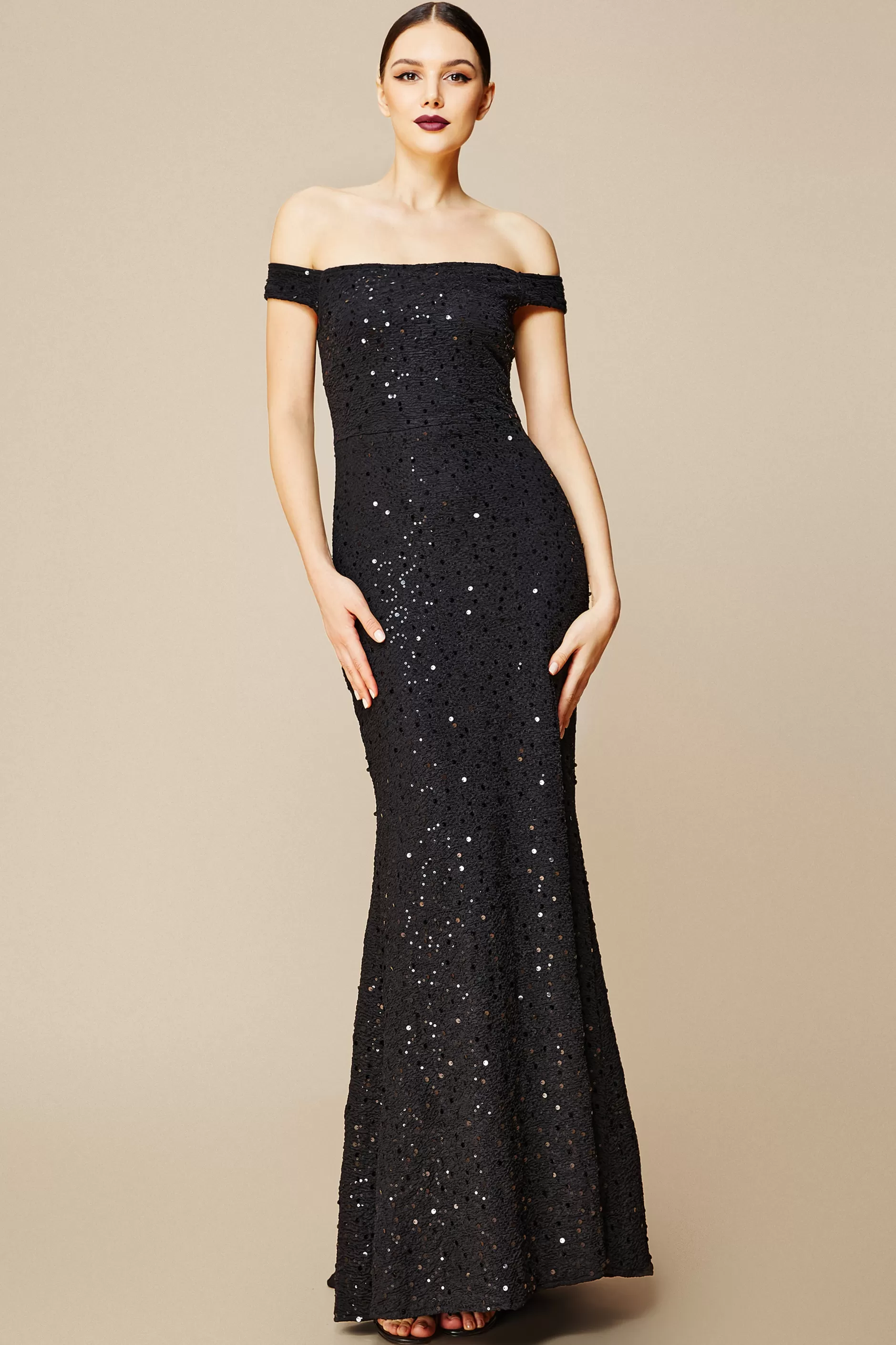 Off Shoulder Textured Fishtail Dress-BABEYOND Online