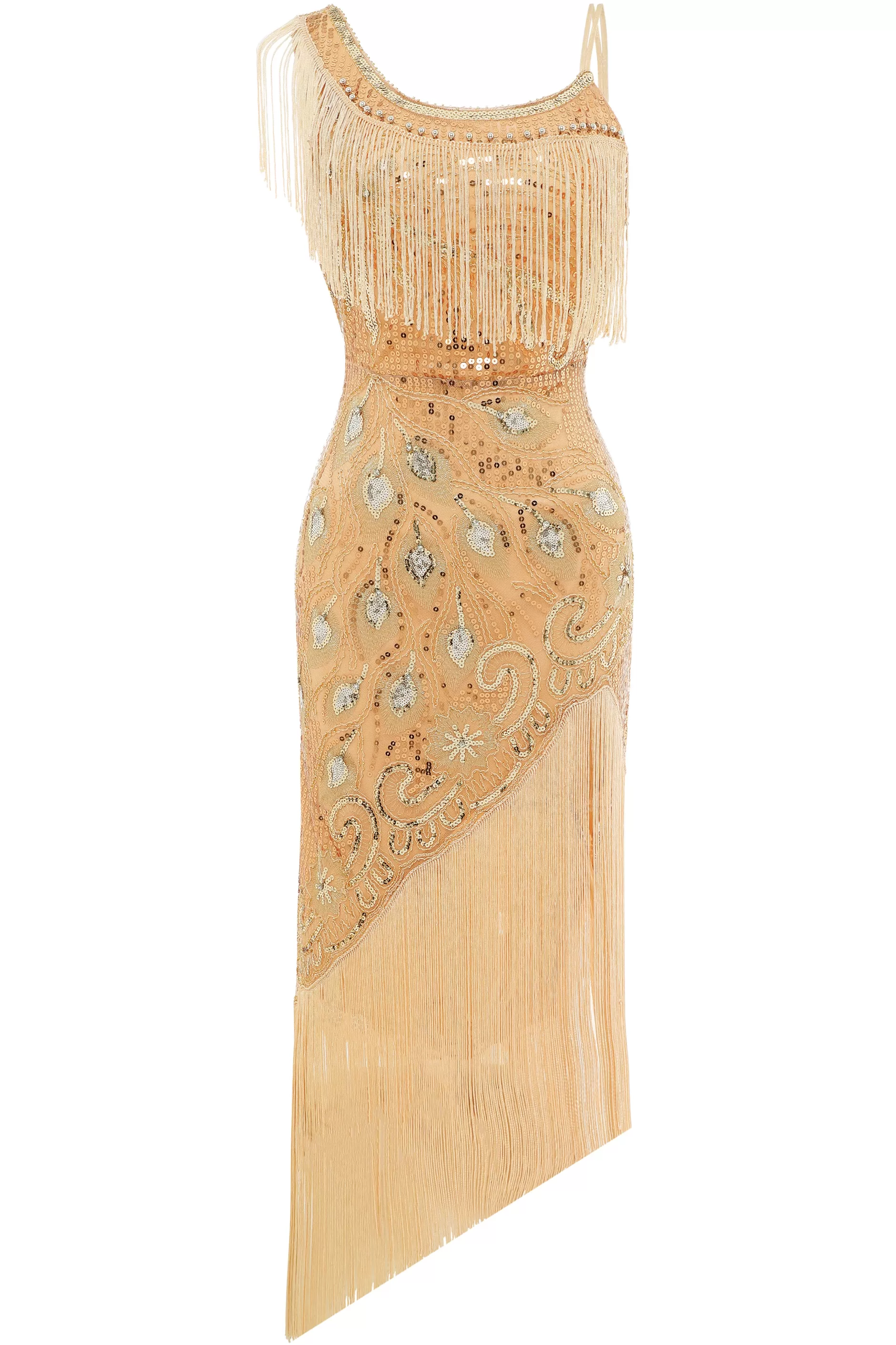 One Shoulder Strap Fringe Midi Dress-BABEYOND Sale