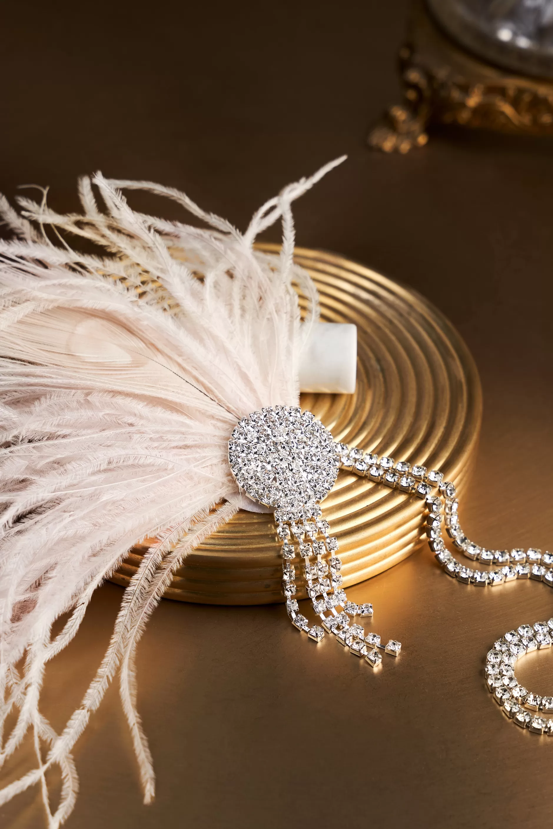 Ostrich Feather Rhinestone Headpiece-BABEYOND Cheap