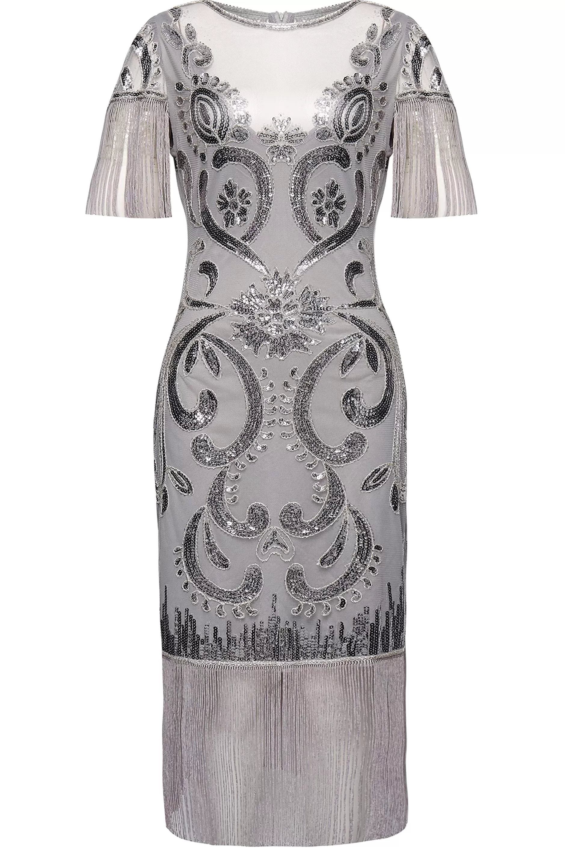 Paisley Boat Neck Flapper Midi Dress-BABEYOND Hot