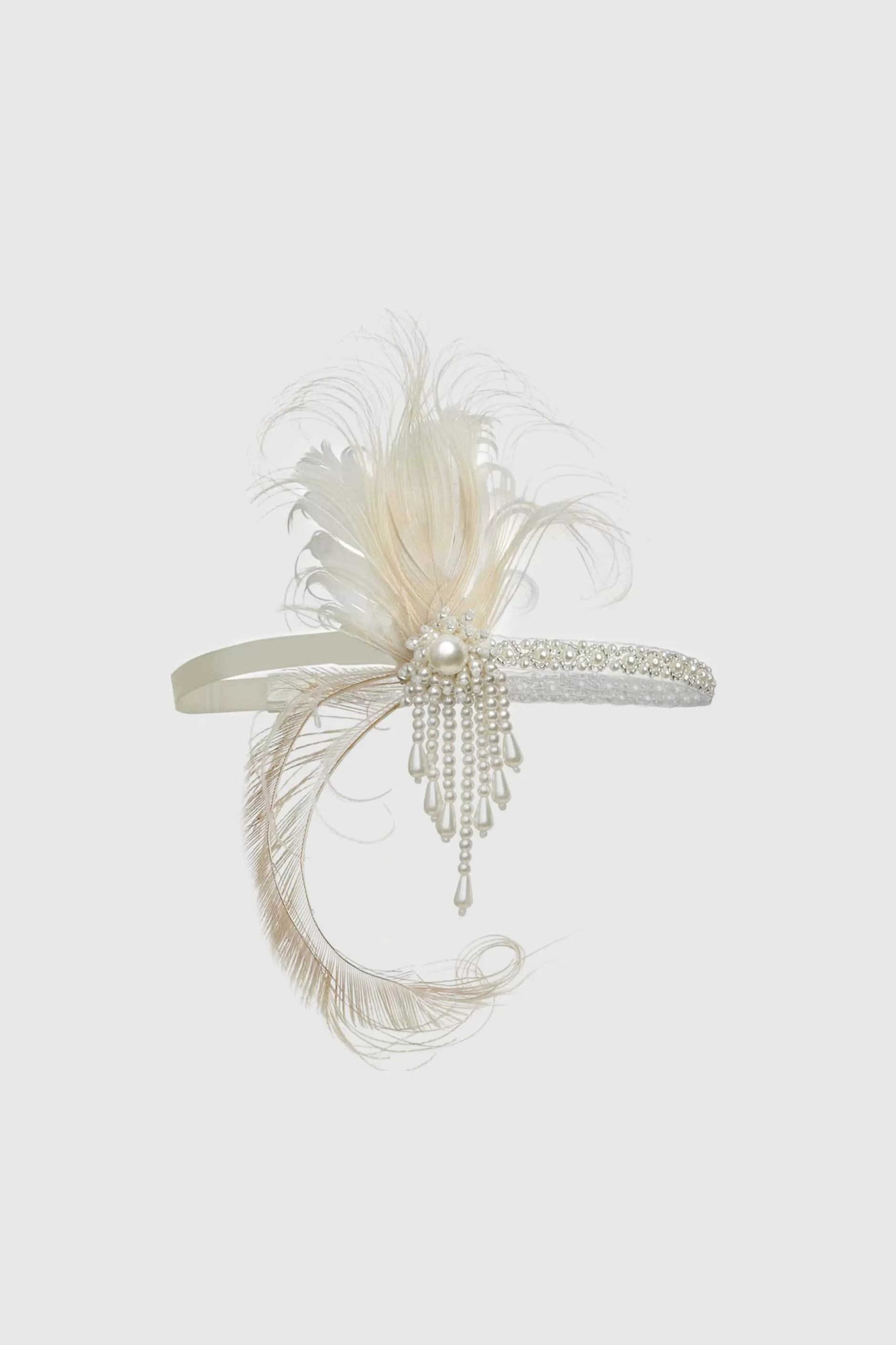 Peacock Feather Pearl Tassel Headpiece-BABEYOND Fashion