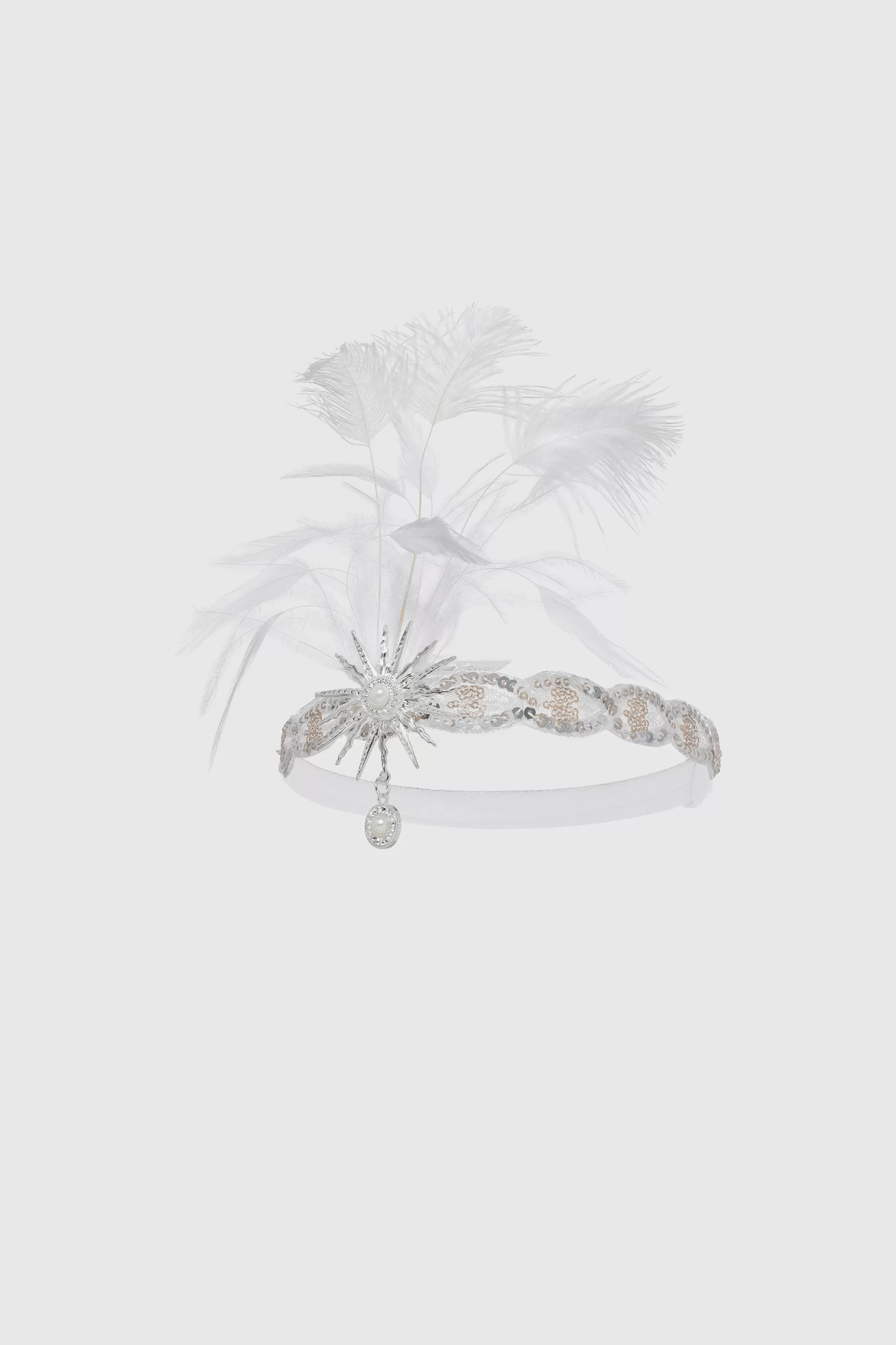 Pearl Studded Sequin Feather Headpiece-BABEYOND Shop