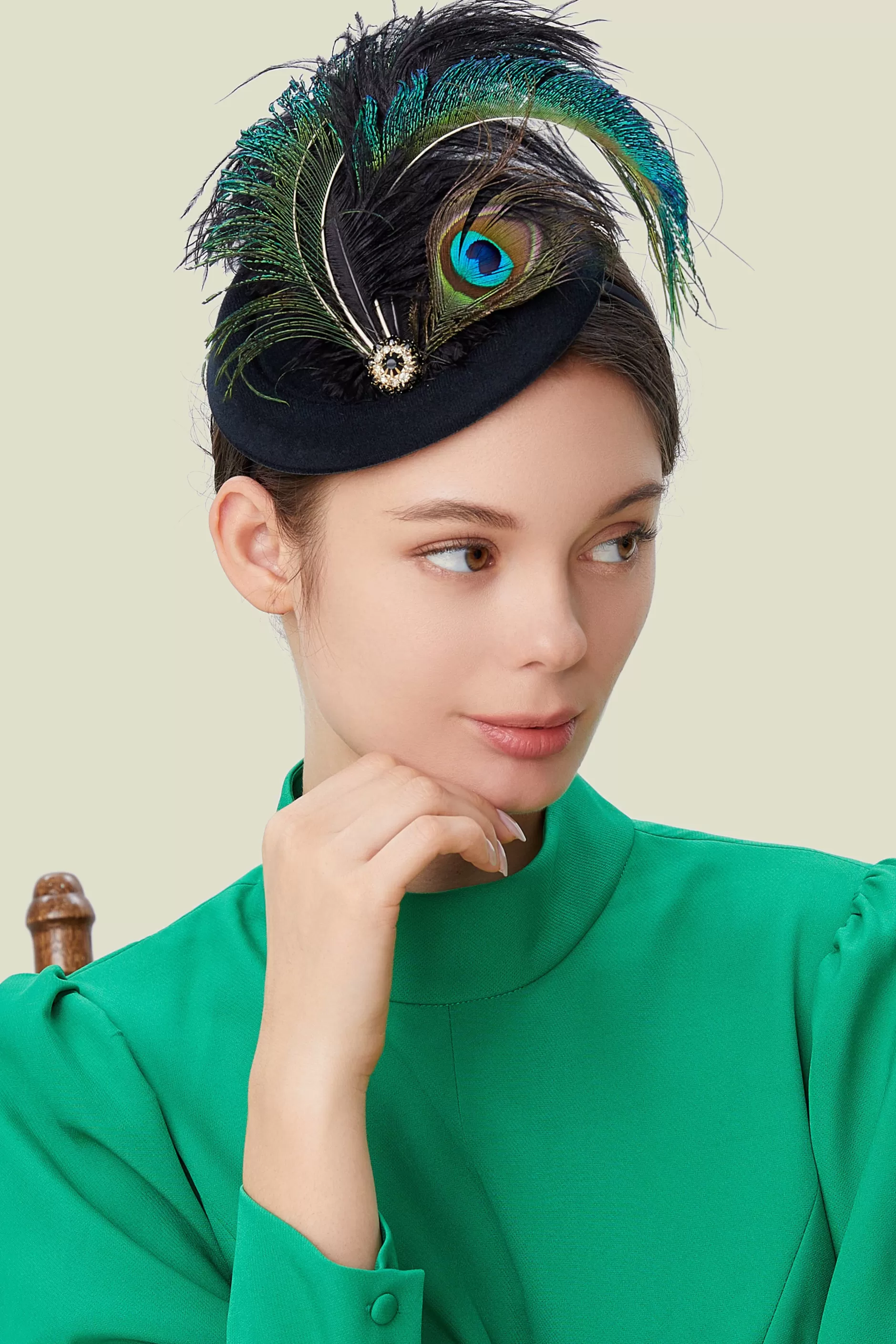 Pillbox Peacock Feather Fascinator-BABEYOND Best