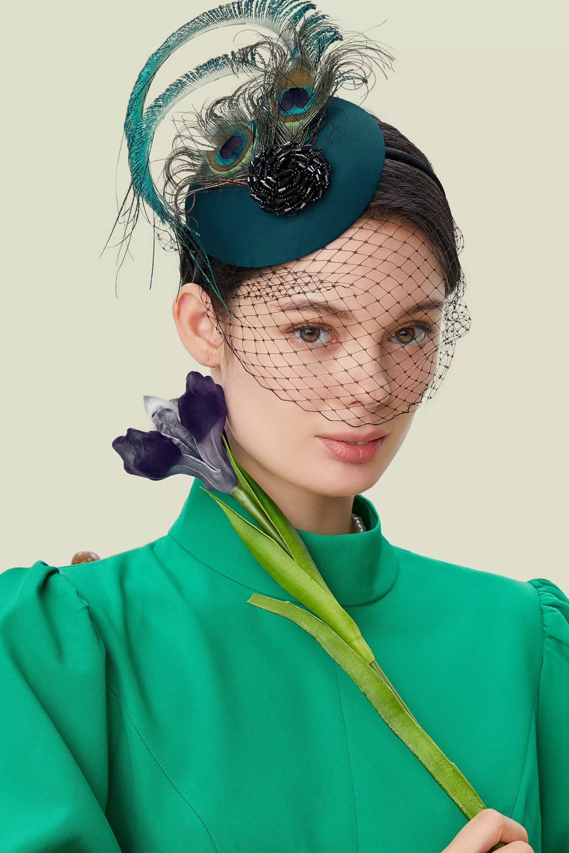 Pillbox Veil Peacock Fascinator-BABEYOND Clearance