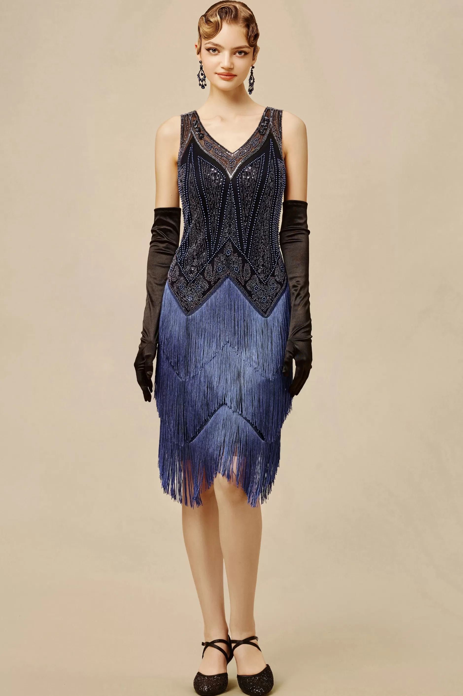 Princesse Tam Tam Beaded Sequins Flapper Dress-BABEYOND New