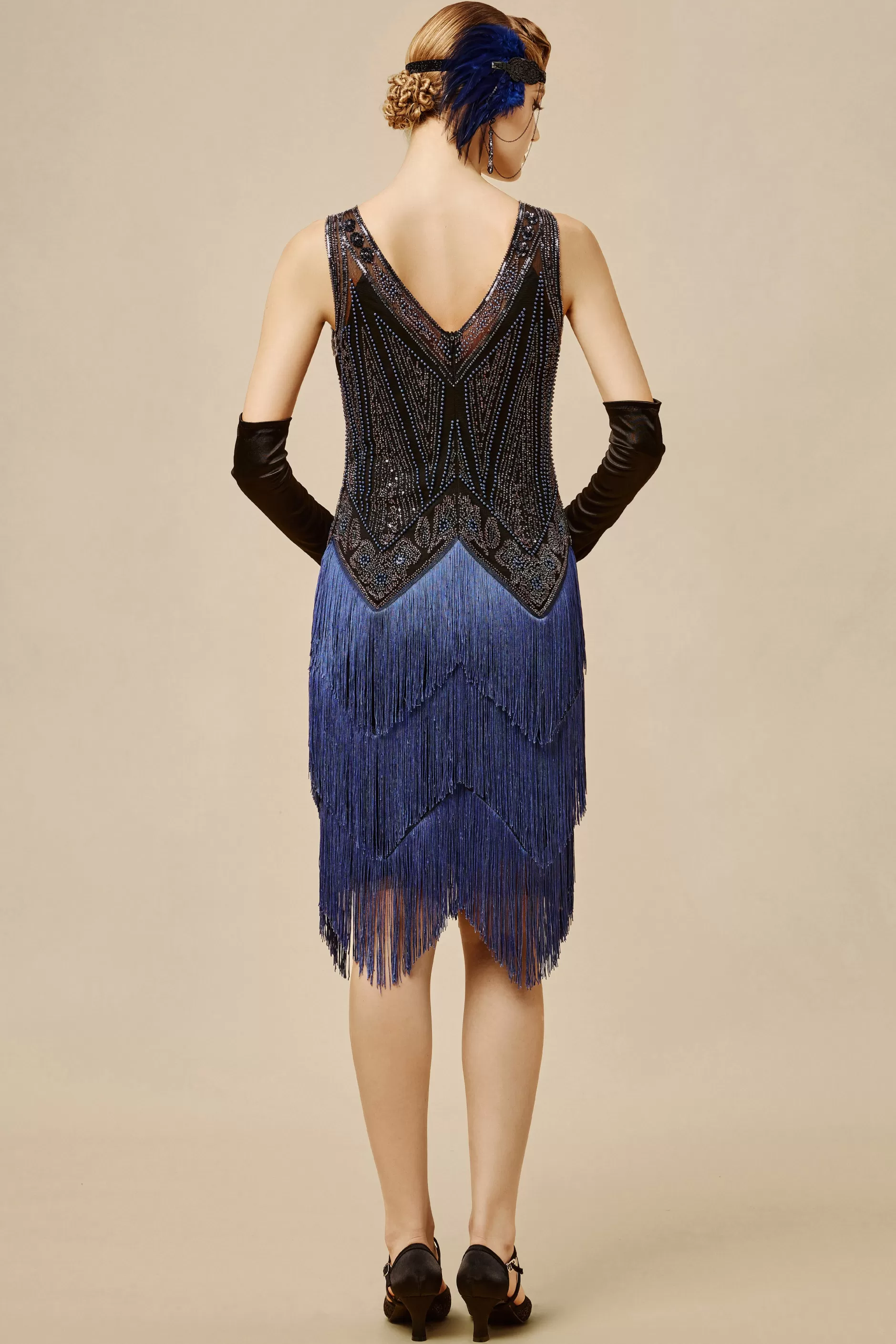 Princesse Tam Tam Beaded Sequins Flapper Dress-BABEYOND New