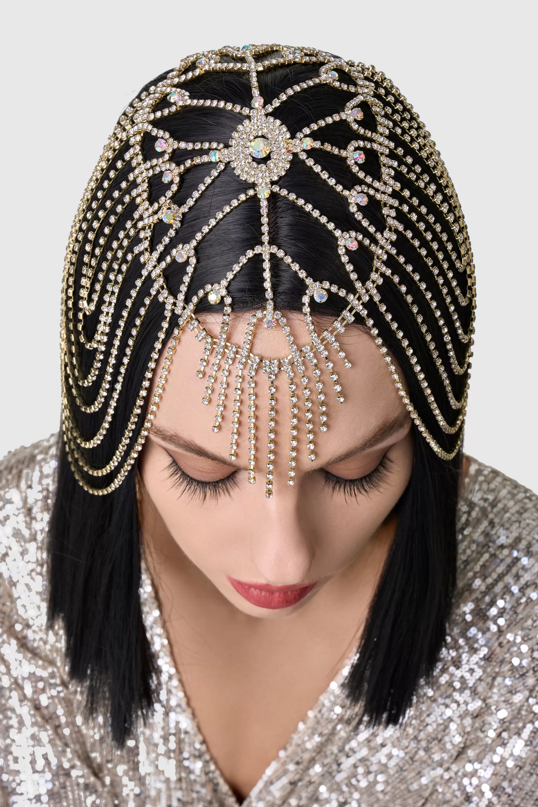 Rhinestone Chain Cage Headpiece-BABEYOND Cheap