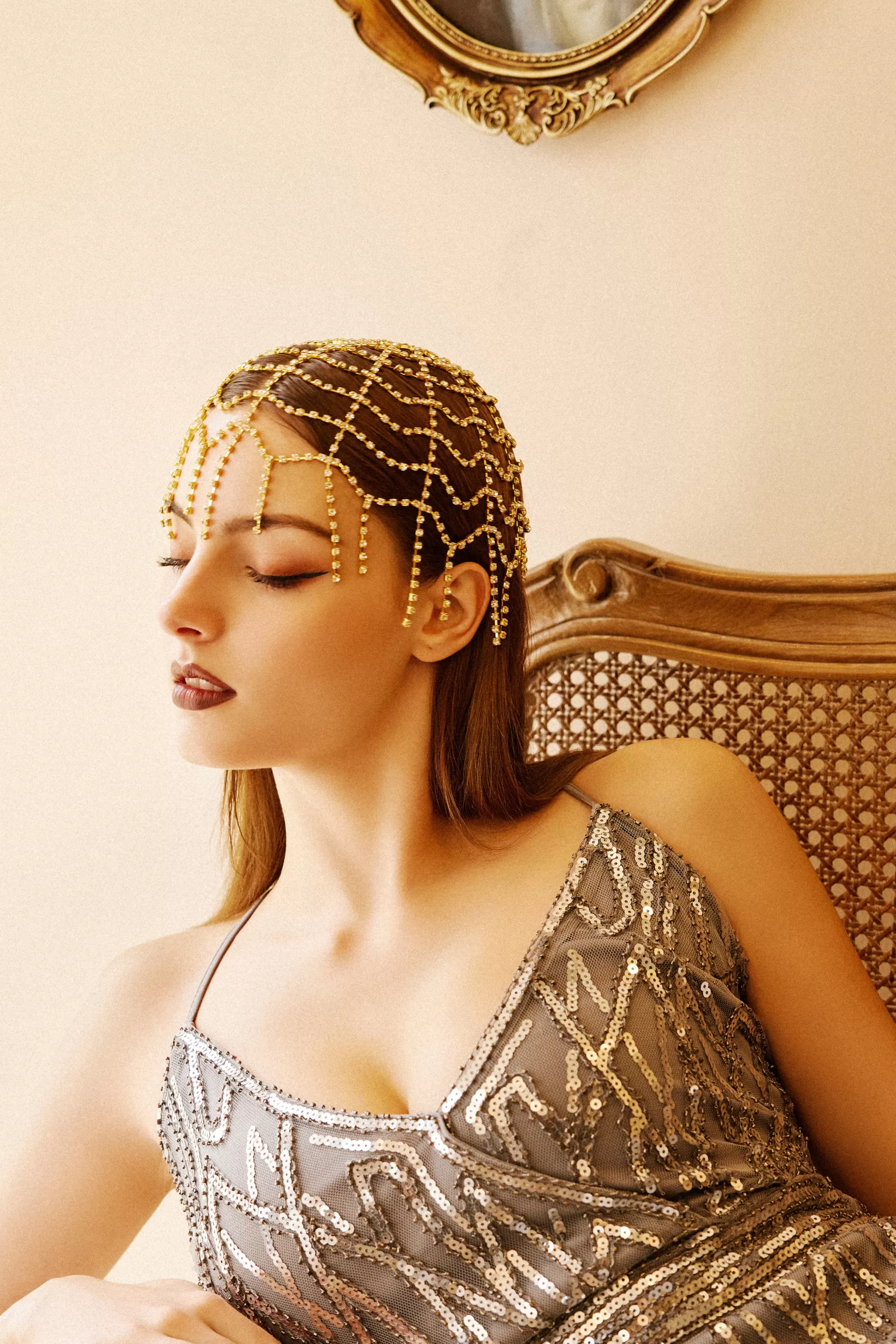 Rhinestone Chain Cap Headpiece-BABEYOND Store