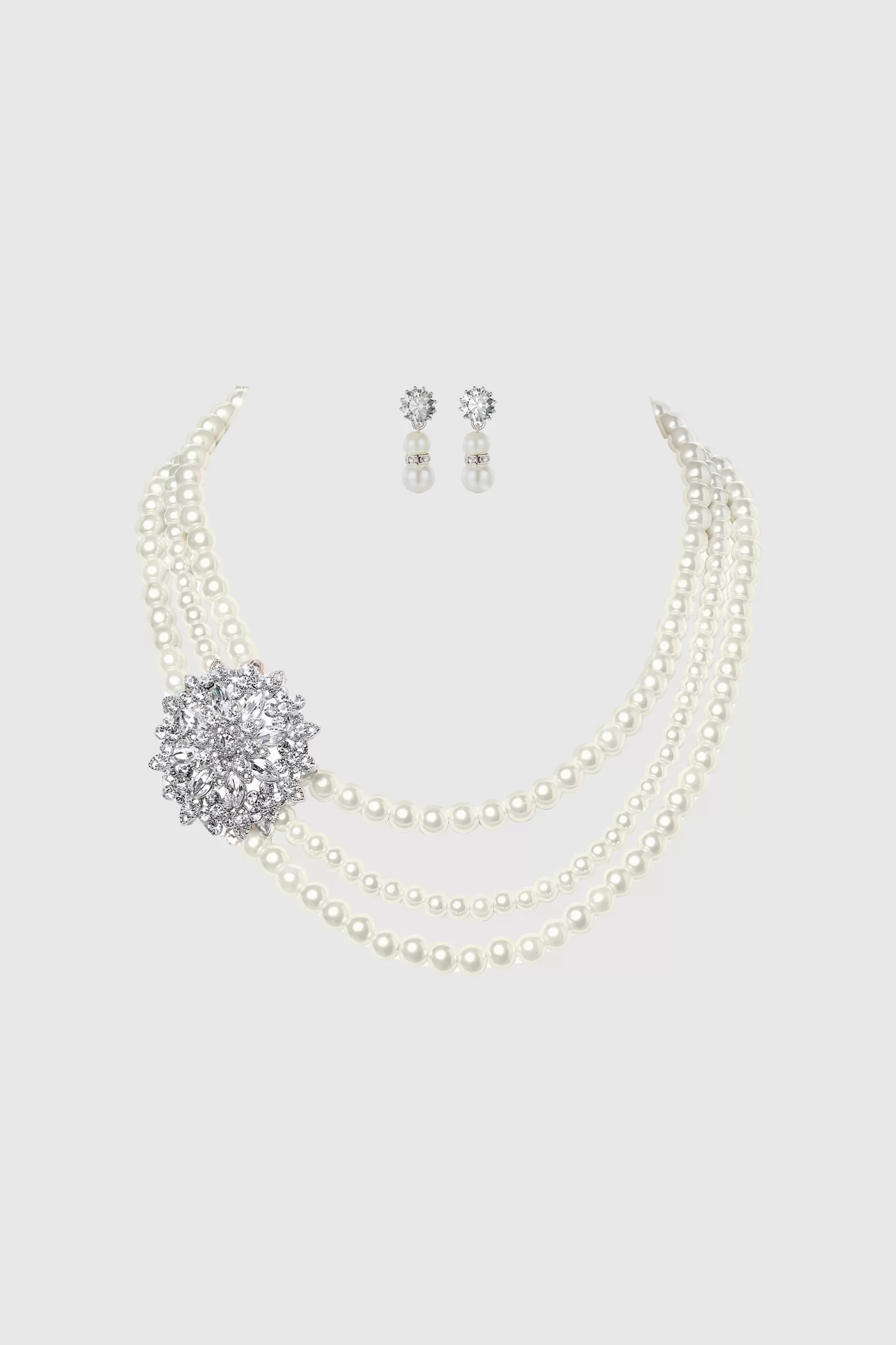 Rhinestone Floral Multi-Layer Pearl Necklace Set-BABEYOND Shop