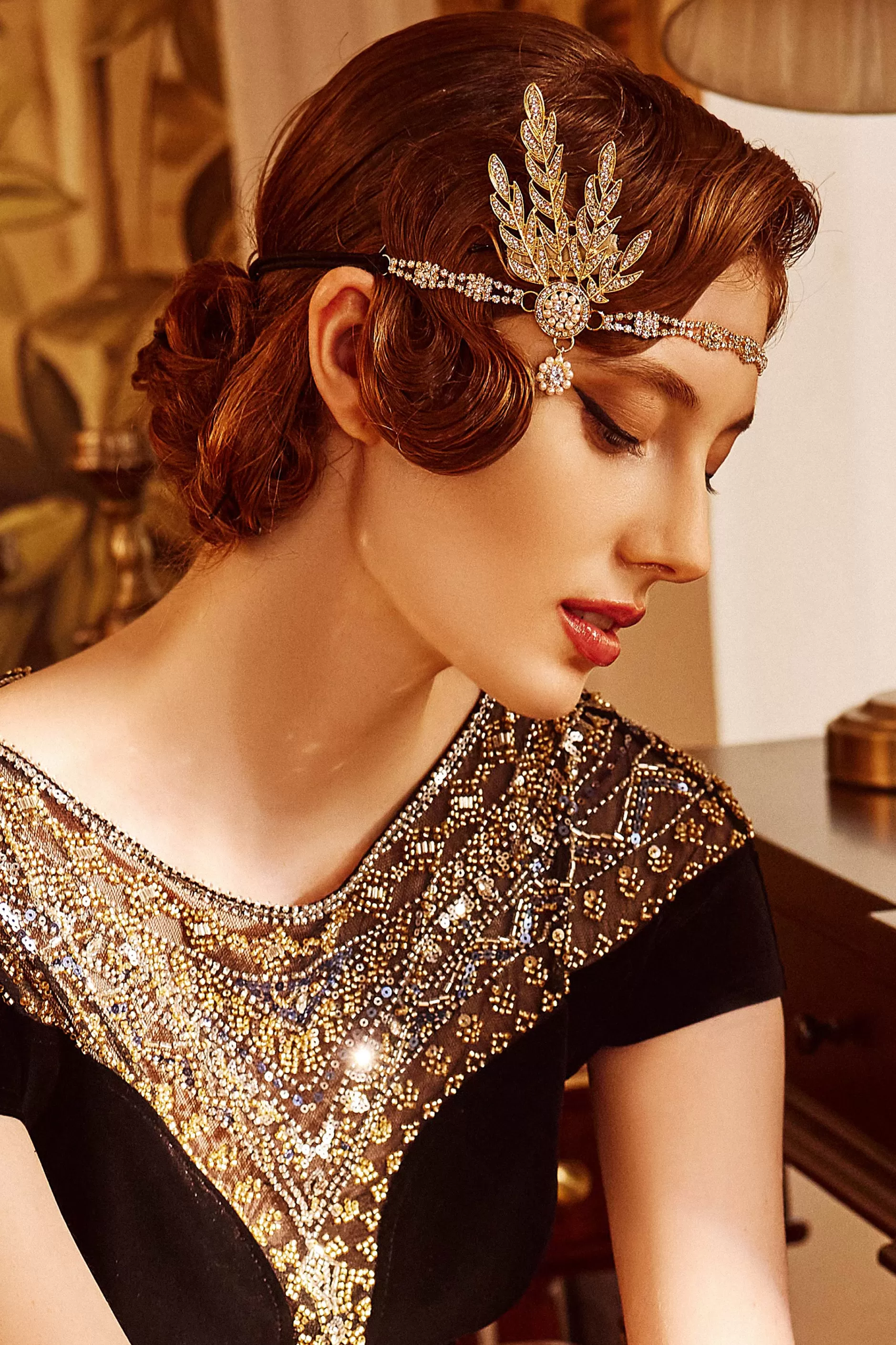 Rhinestone Studded Leaf Hairband-BABEYOND Discount